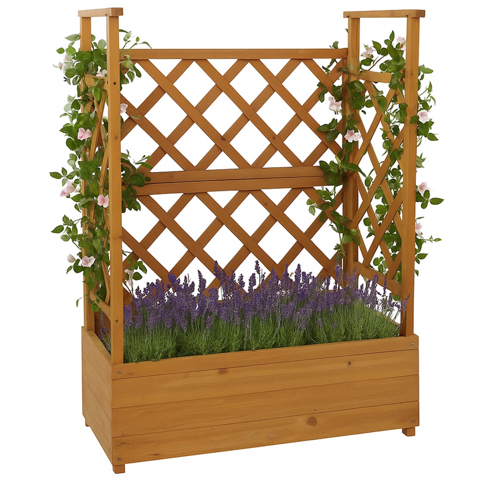 Hochbeet -P67, Pflanz-/Blumenkasten Pflanzkübel Rankgitter Rankhilfe Spalier Holz MVG 114x85x44cm ~ natur