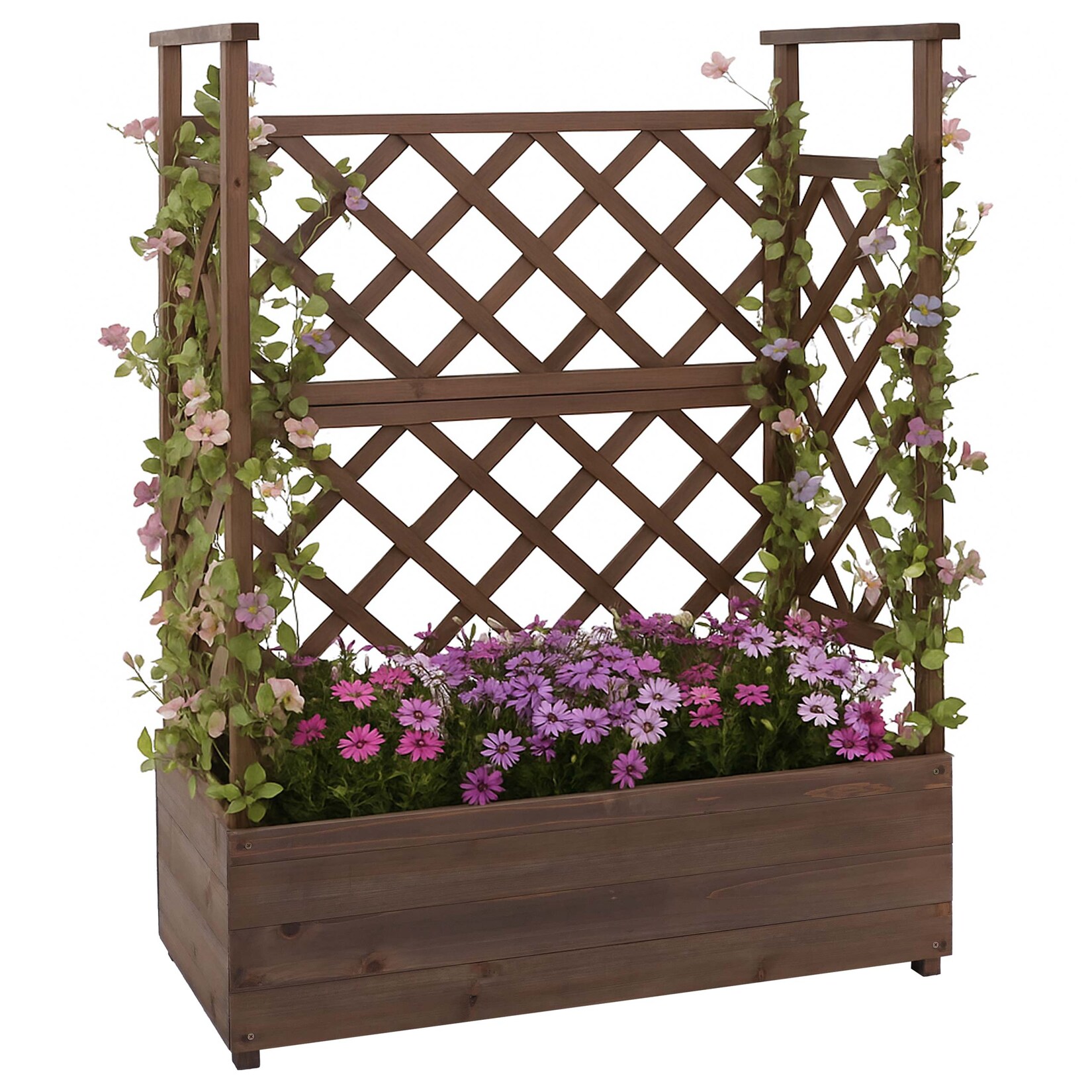 Hochbeet -P67, Pflanz-/Blumenkasten Pflanzkübel Rankgitter Rankhilfe Spalier Holz MVG 114x85x44cm ~ braun