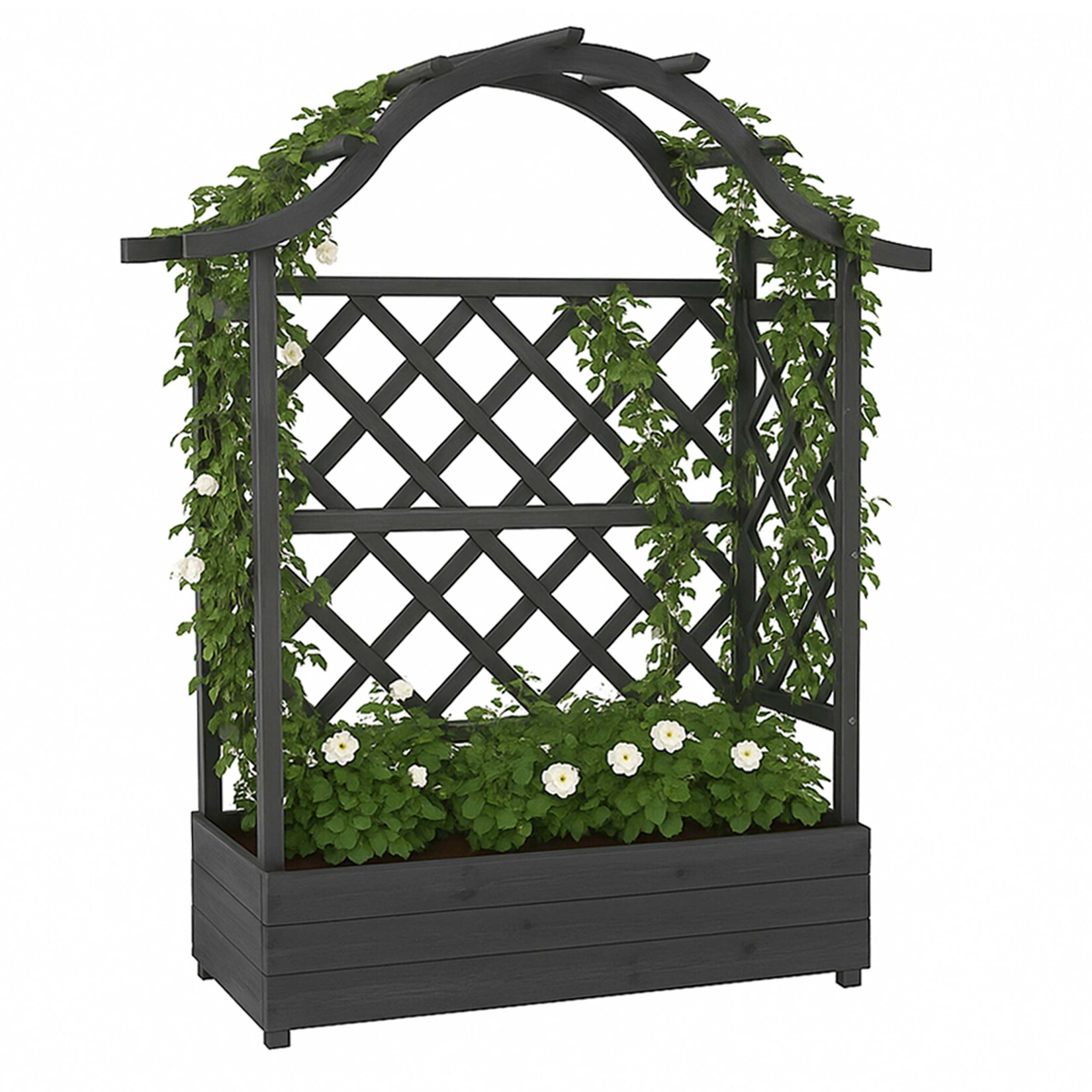 Hochbeet -P66, Pflanz-/Blumenkasten Pflanzkübel Rankgitter Rankhilfe Spalier Holz MVG 138x110x44cm ~ anthrazit-grau