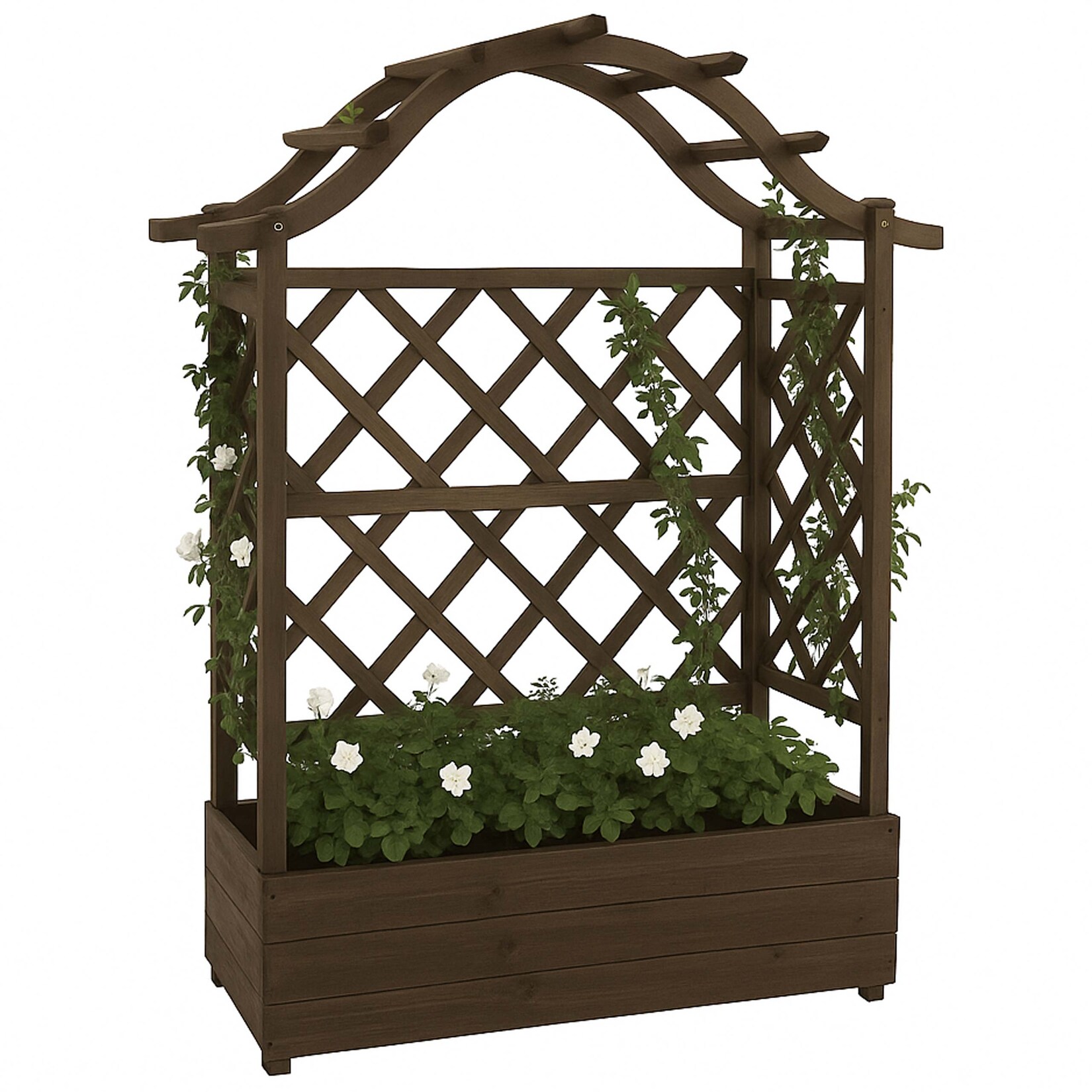 Hochbeet -P66, Pflanz-/Blumenkasten Pflanzkübel Rankgitter Rankhilfe Spalier Holz MVG 138x110x44cm ~ braun