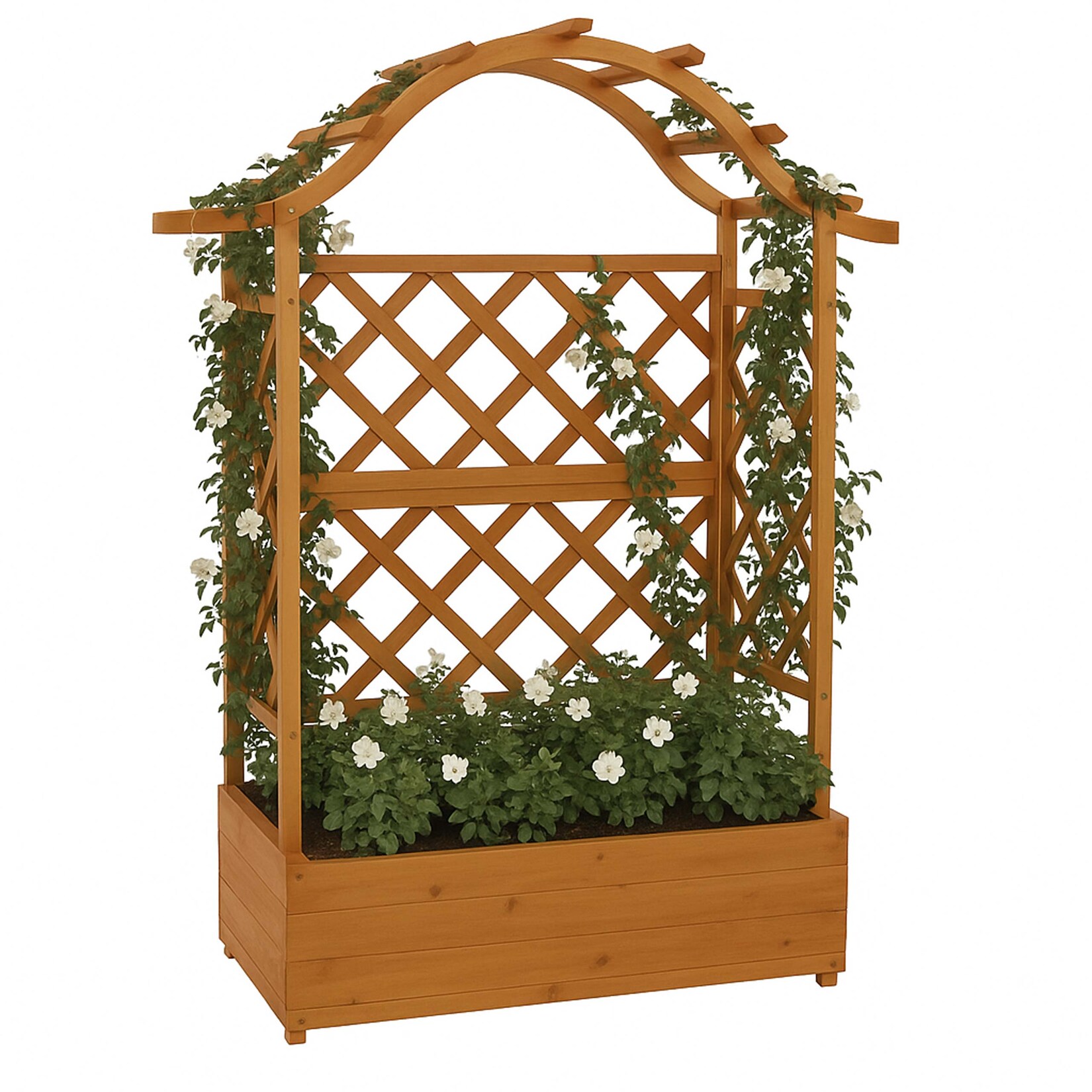 Hochbeet -P66, Pflanz-/Blumenkasten Pflanzkübel Rankgitter Rankhilfe Spalier Holz MVG 138x110x44cm ~ natur