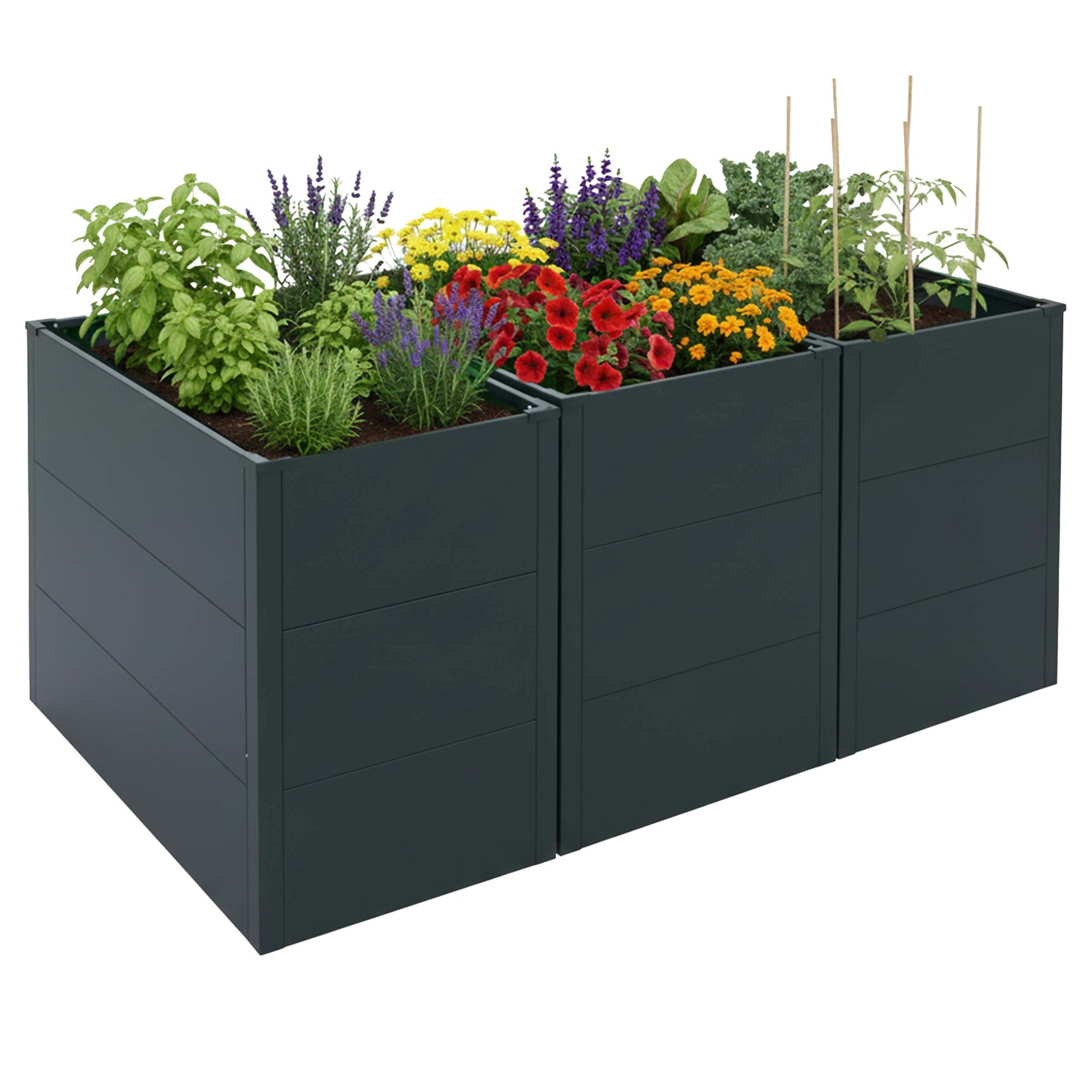 3er-Set Hochbeet -P64, Metallhochbeet Gemüse-/Pflanzbeet Blumenkasten Pflanzkübel Stahl 77x150x100cm ~ grün