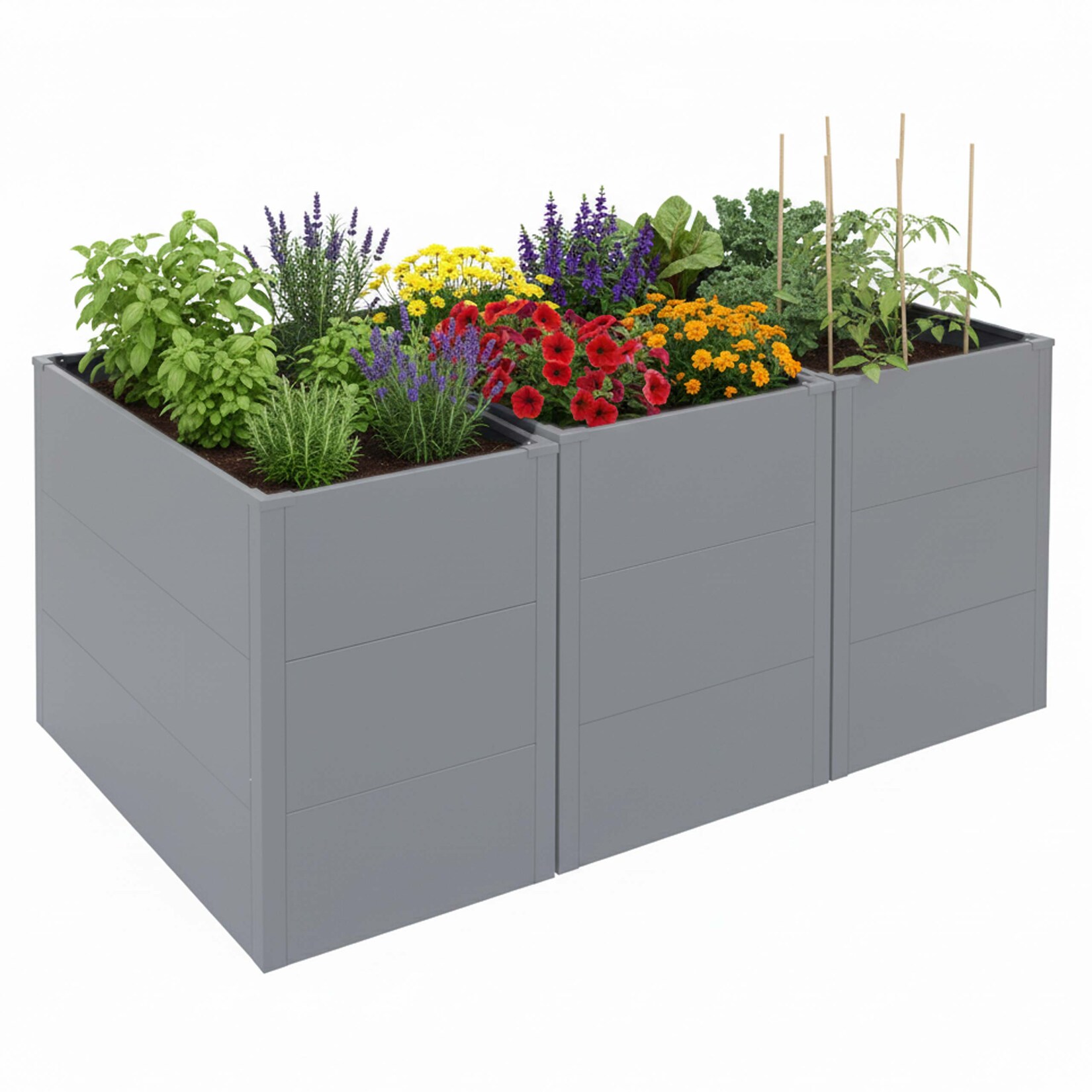 3er-Set Hochbeet -P64, Metallhochbeet Gemüse-/Pflanzbeet Blumenkasten Pflanzkübel Stahl 77x150x100cm ~ grau