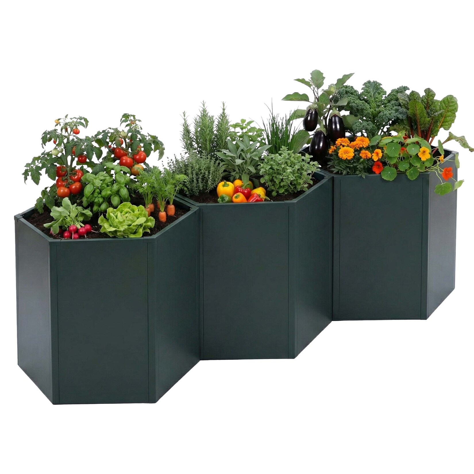 3er-Set Hochbeet -P64, Metallhochbeet Gemüse-/Pflanzbeet Blumenkasten Pflanzkübel Stahl 77x264x100cm ~ grün