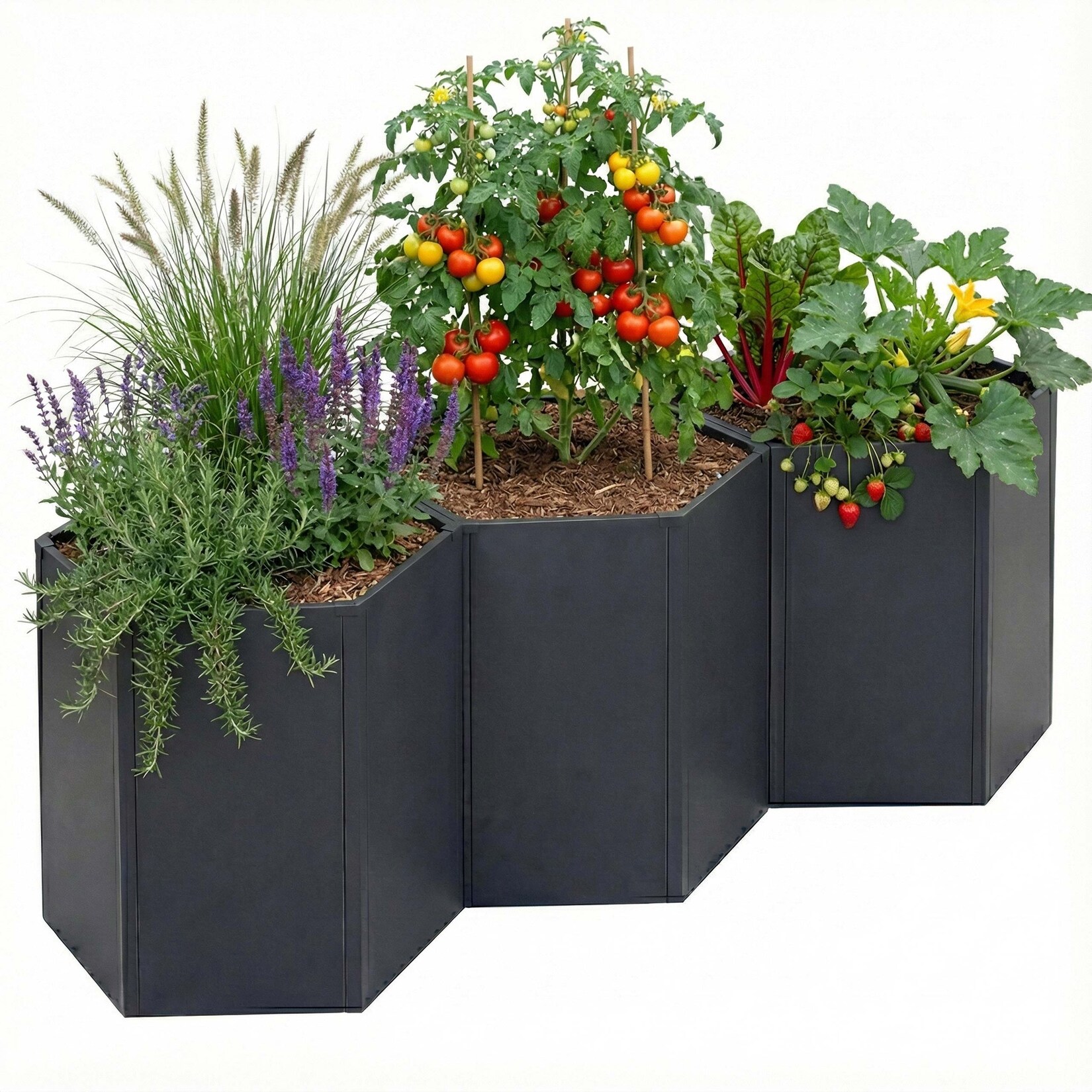 3er-Set Hochbeet -P64, Metallhochbeet Gemüse-/Pflanzbeet Blumenkasten Pflanzkübel Stahl 77x264x100cm ~ anthrazit