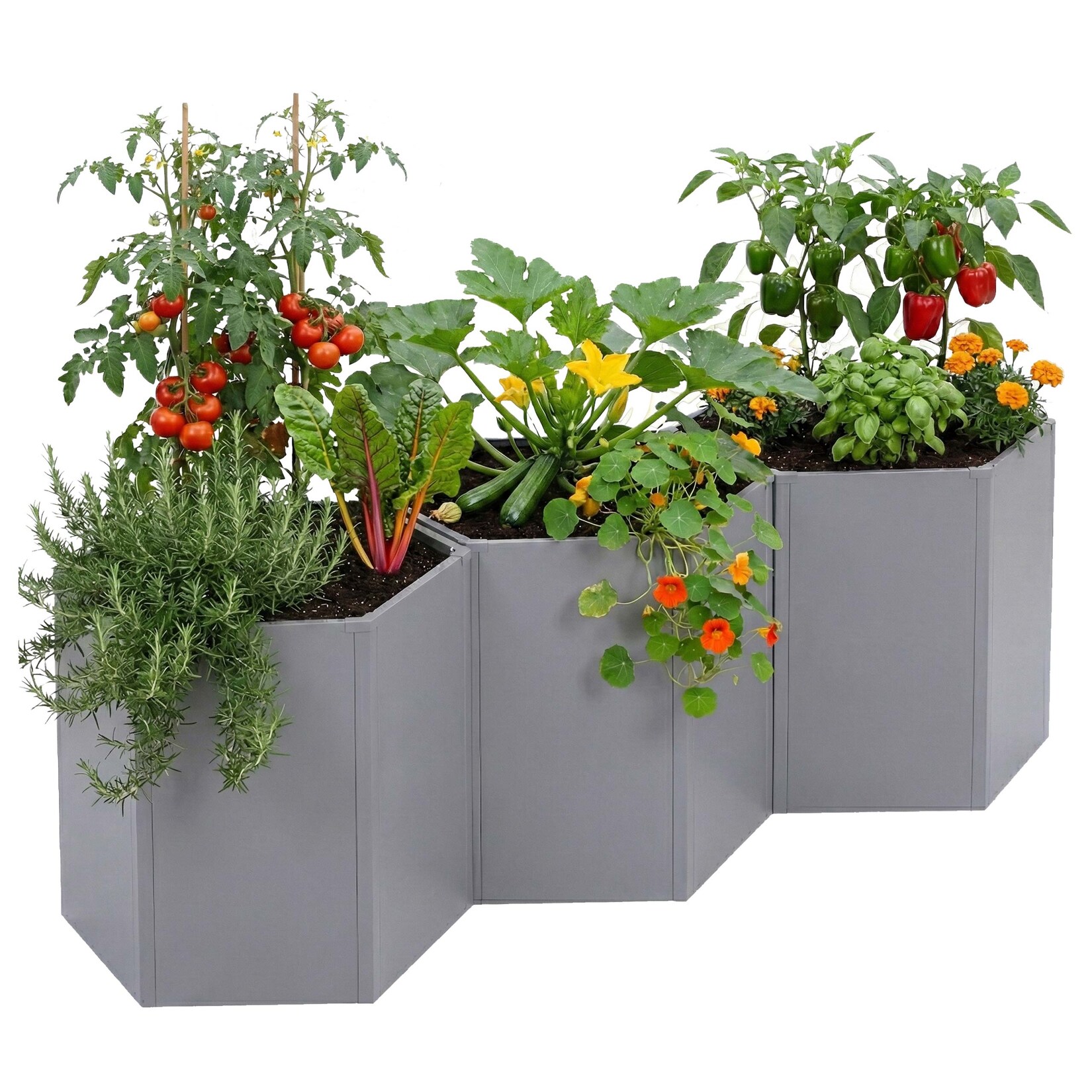 3er-Set Hochbeet -P64, Metallhochbeet Gemüse-/Pflanzbeet Blumenkasten Pflanzkübel Stahl 77x264x100cm ~ grau