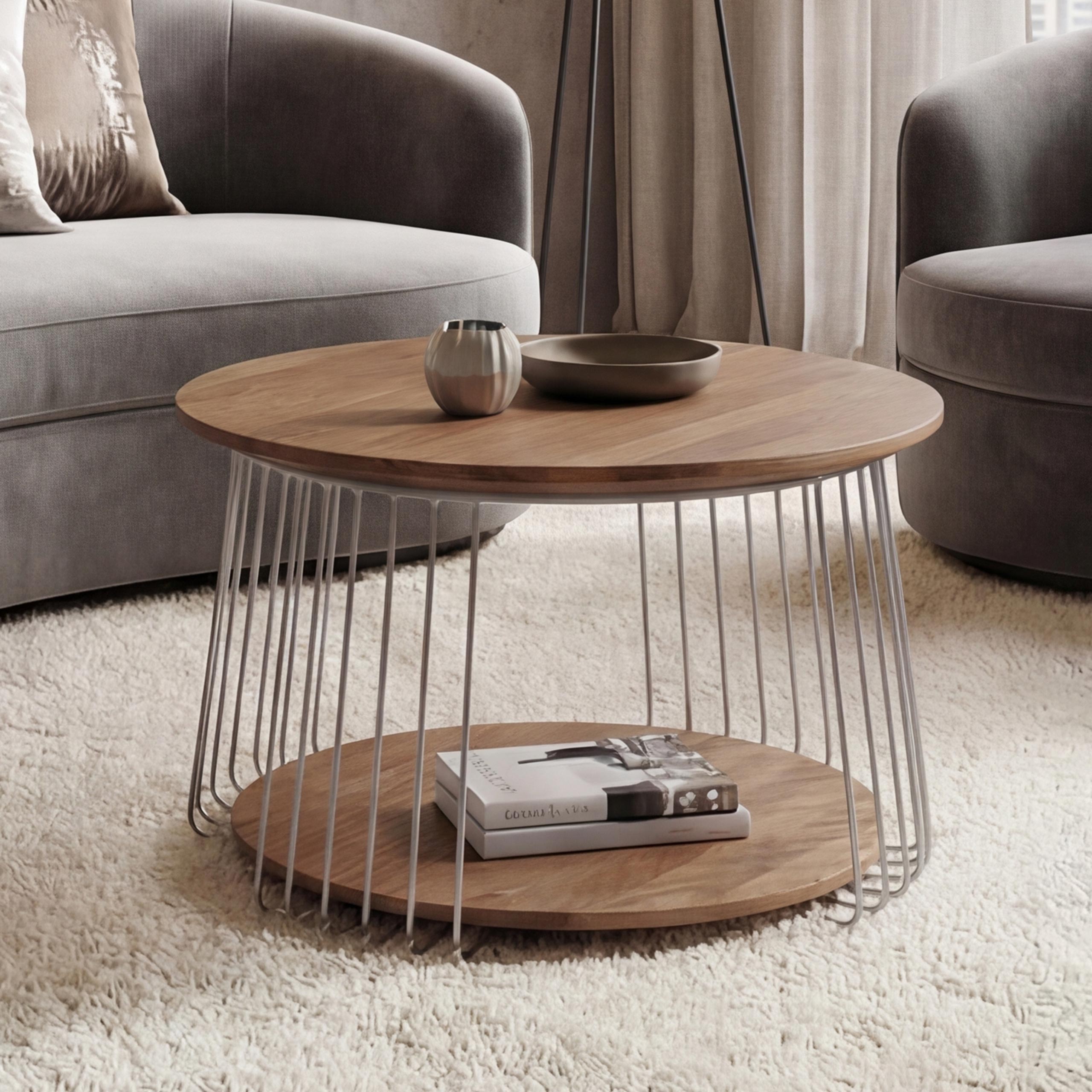 MCA Couchtisch MCW-P60, Beistelltisch Kaffeetisch Loungetisch, Metall MDF rund &Oslash; 70cm ~ braun 