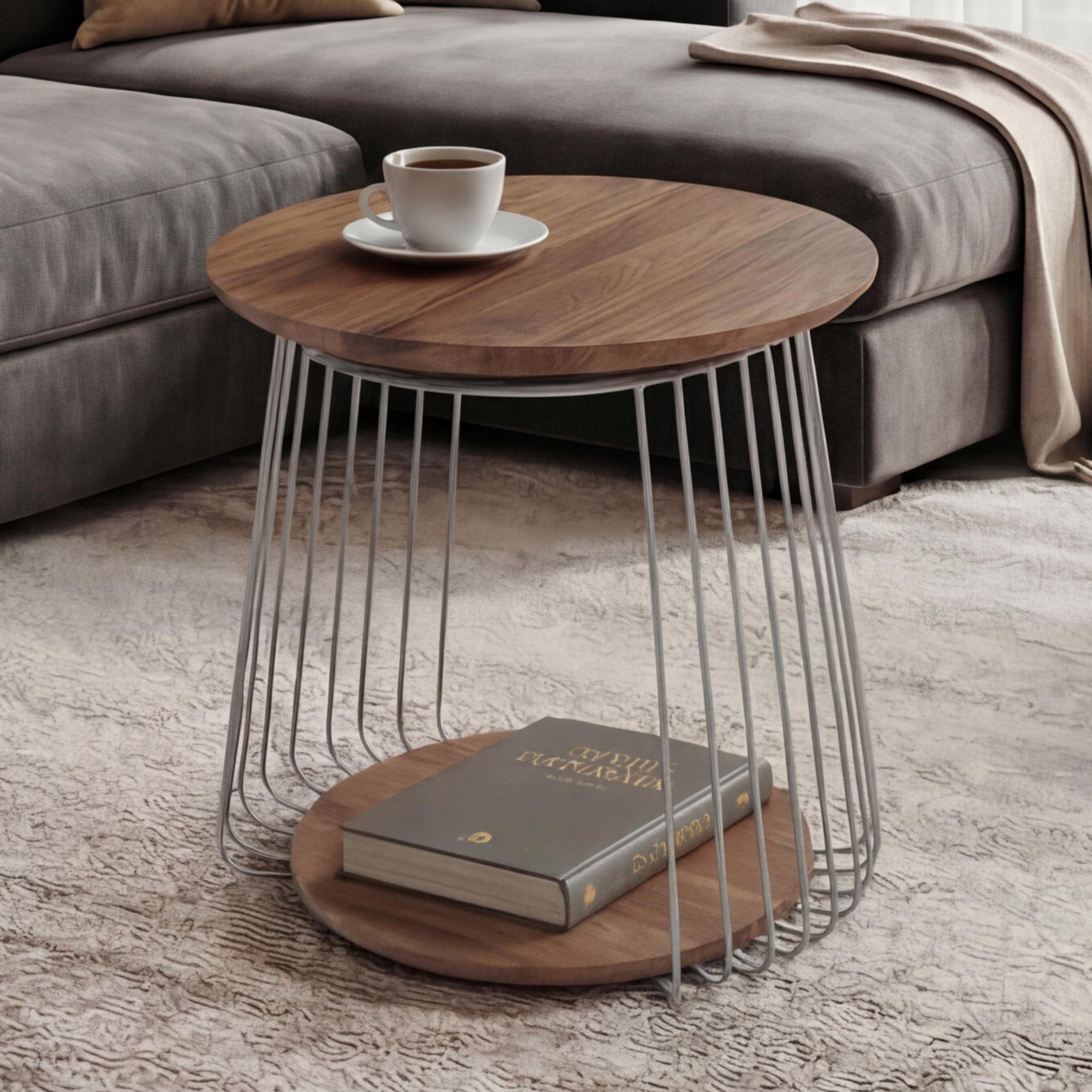 MCA Couchtisch MCW-P60, Beistelltisch Kaffeetisch Loungetisch, Metall MDF rund &Oslash; 50cm ~ braun 