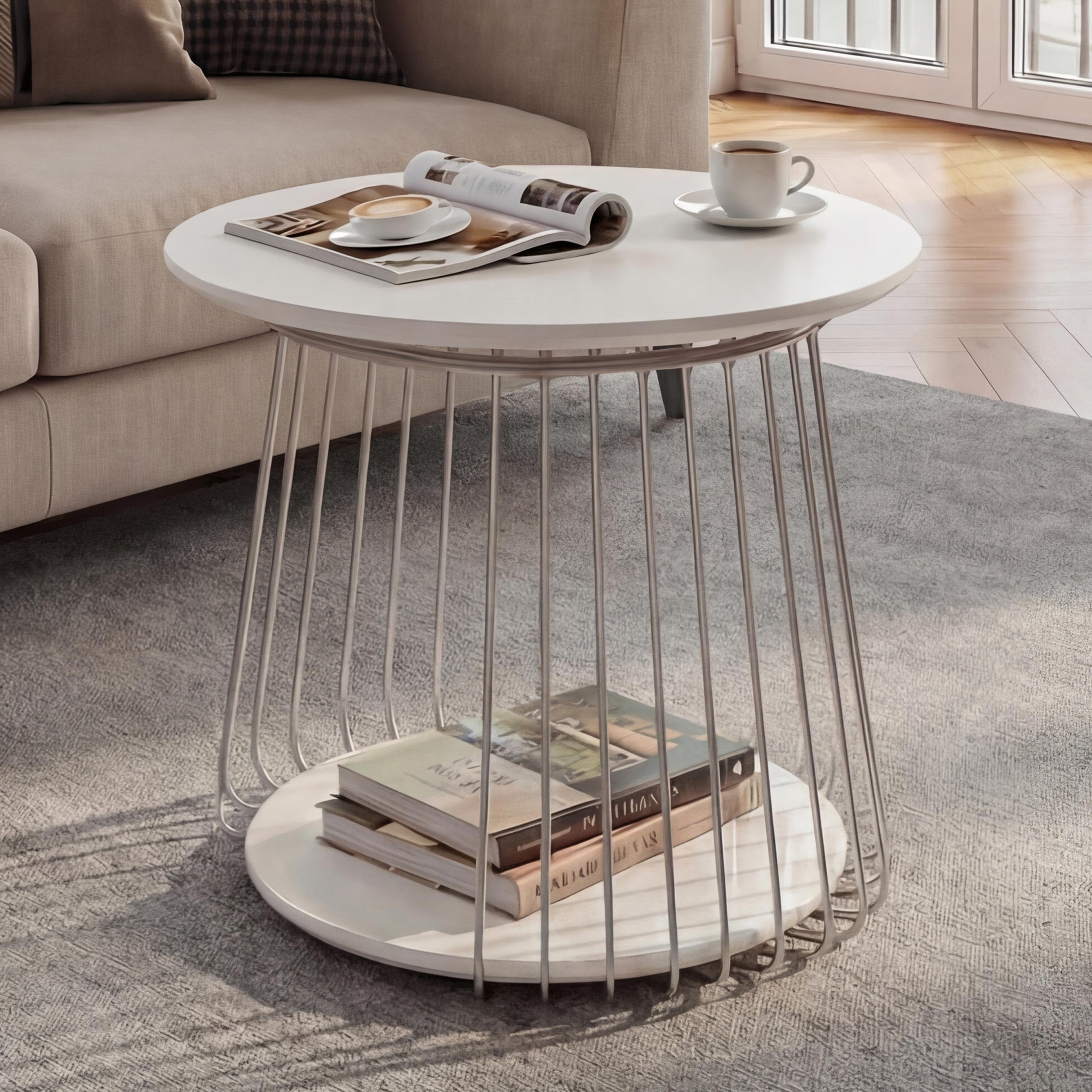 MCA Couchtisch MCW-P60, Beistelltisch Kaffeetisch Loungetisch, Metall MDF rund &Oslash; 50cm ~ wei&szlig; 