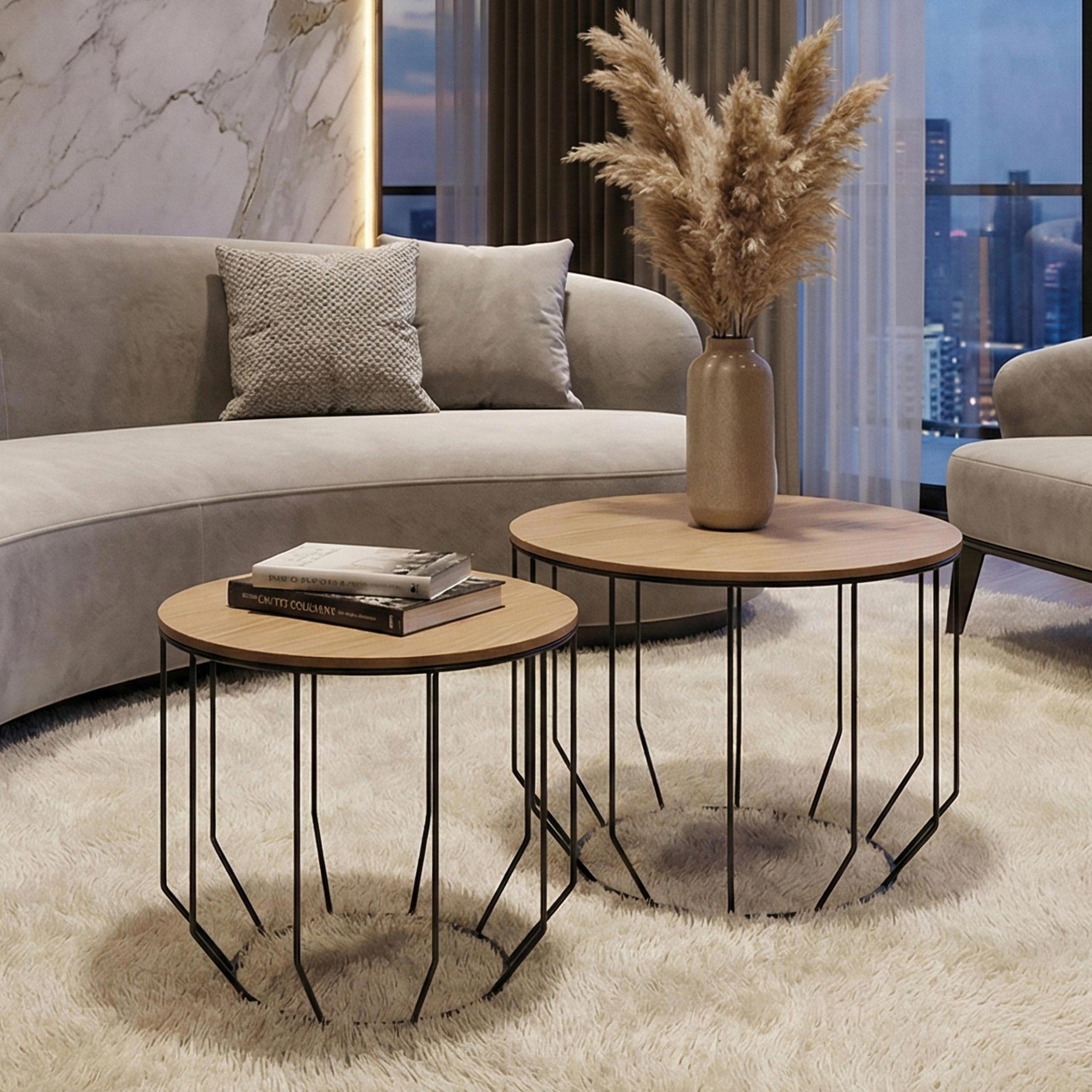 MCA 2er-Set Couchtisch MCW-P58, Beistelltisch Kaffeetisch Loungetisch, Industrial Metall Holz Eiche 