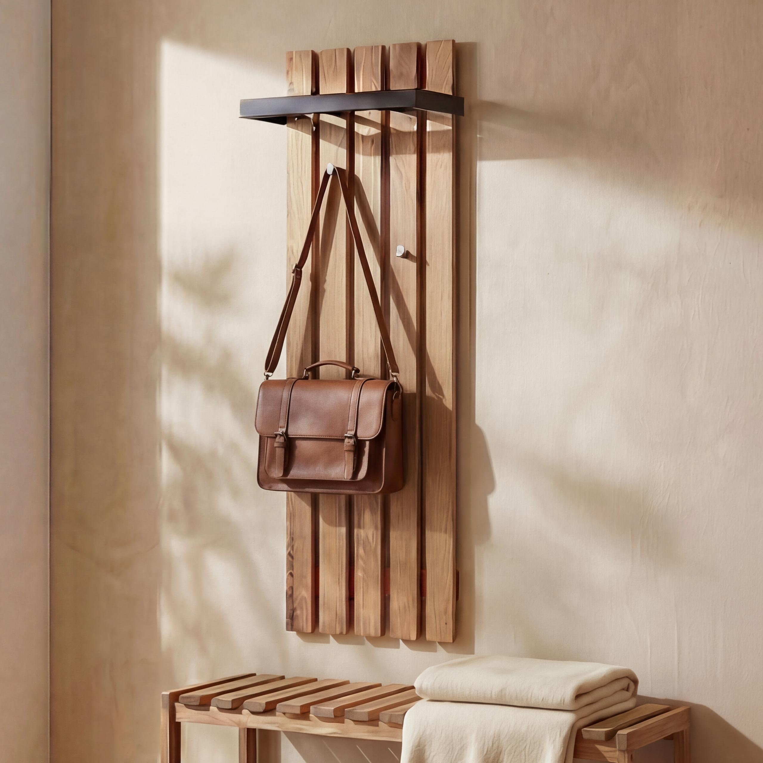 MCA Garderobenpaneel MCW-P57, Wandgarderobe Garderobenleiste Holzgarderobe, 4 Haken Metall 120x40cm, Eiche 