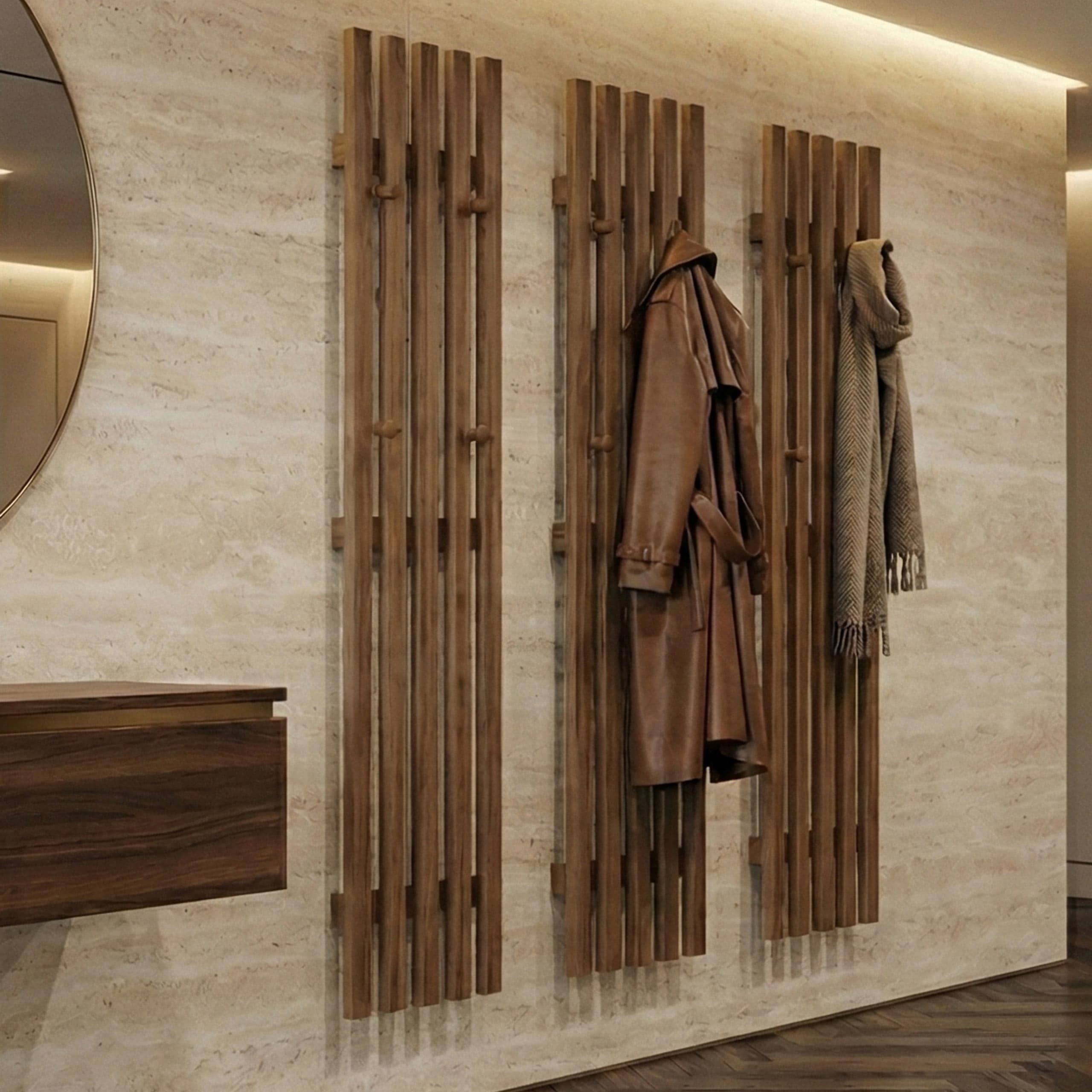 MCA 3er-Set Garderobenpaneel MCW-P56, Wandgarderobe Garderobenleiste Holzgarderobe, 24 Haken Massiv-Holz, Eiche 