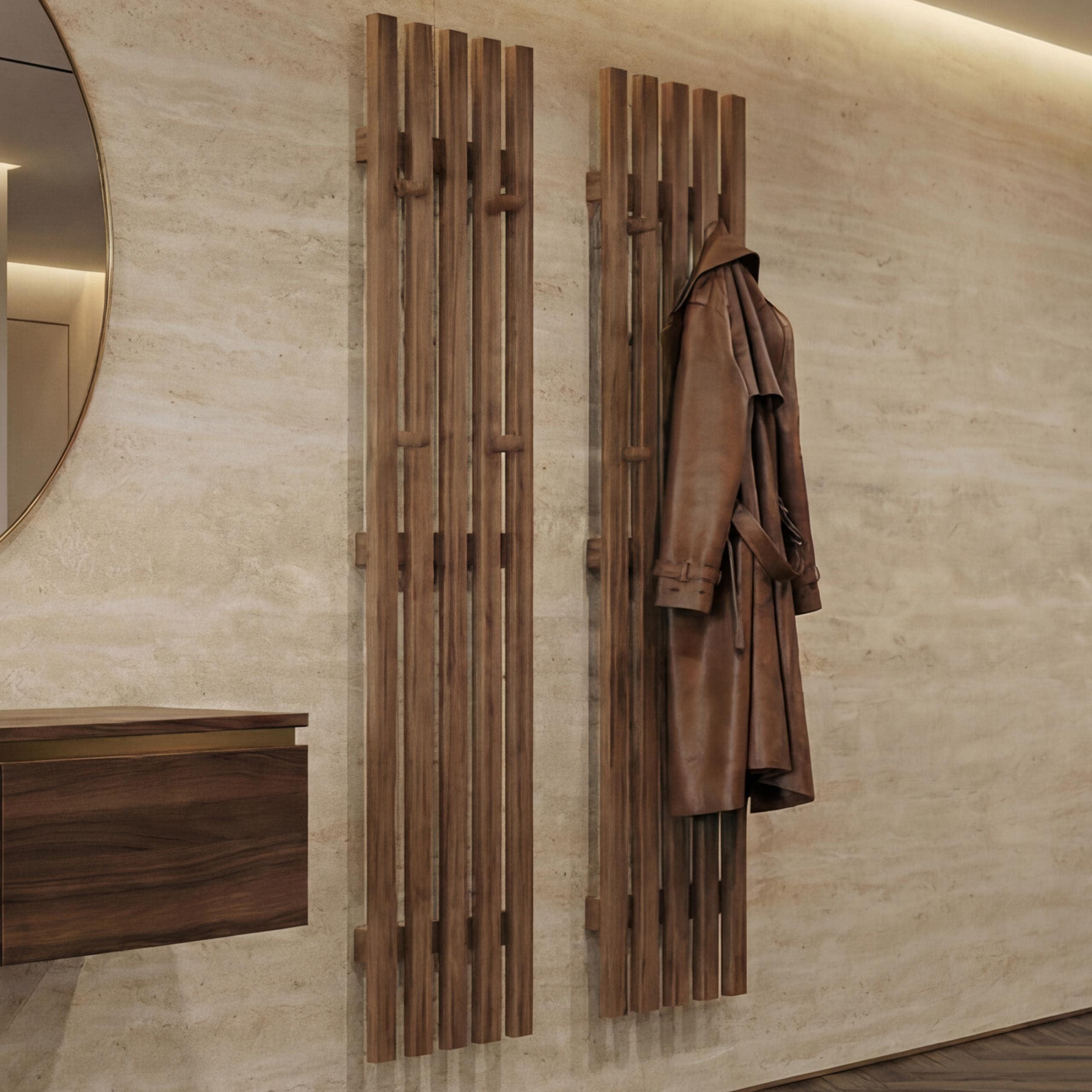 MCA Garderobenpaneel MCW-P56, Wandgarderobe Garderobenleiste Holzgarderobe, 8 Haken Massiv-Holz 120x21cm, Eiche 