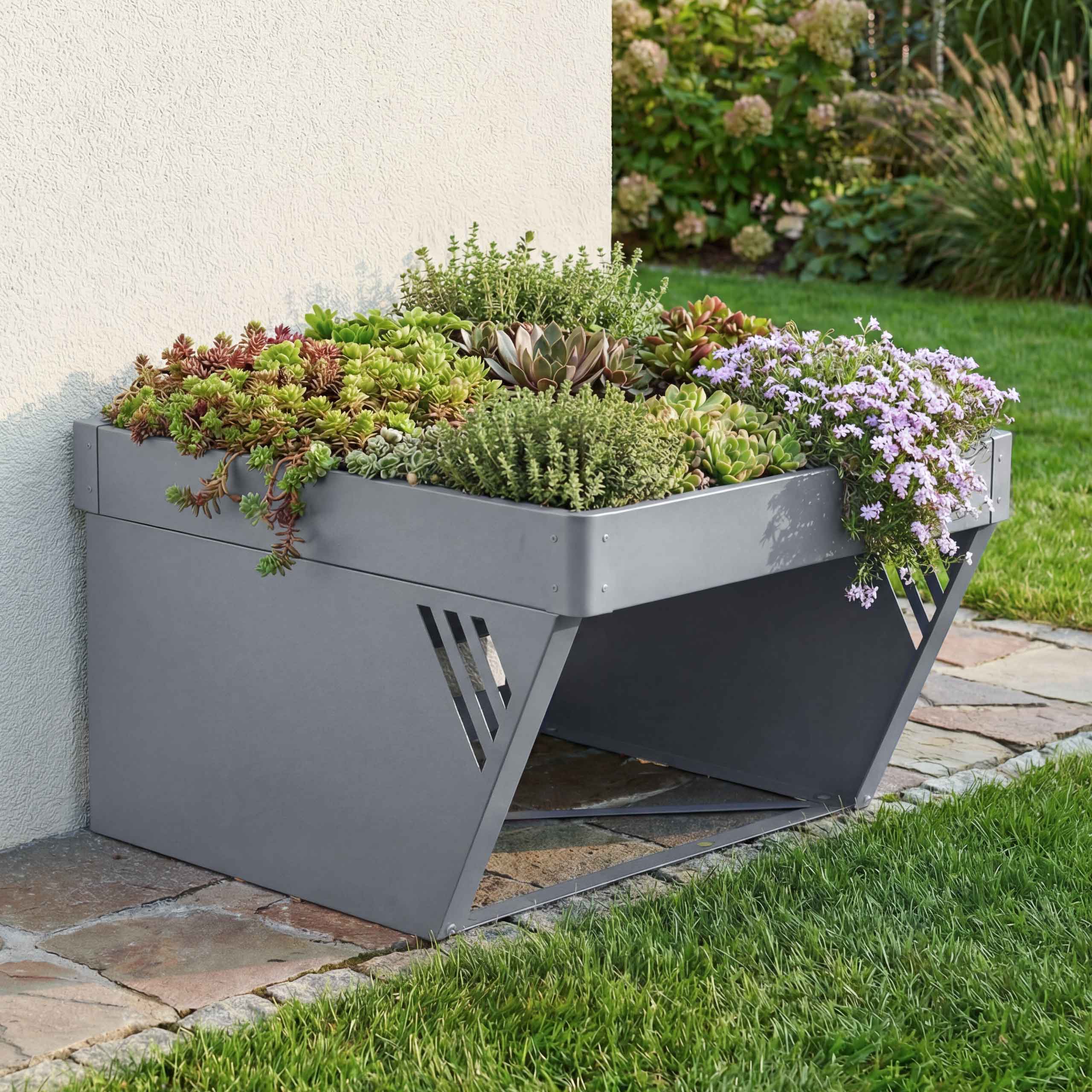 M&auml;hroboter-Garage mit Pflanzkasten MCW-P41, Dach Unterstand Rasenm&auml;her Metall 40x60x70cm ~ grau 