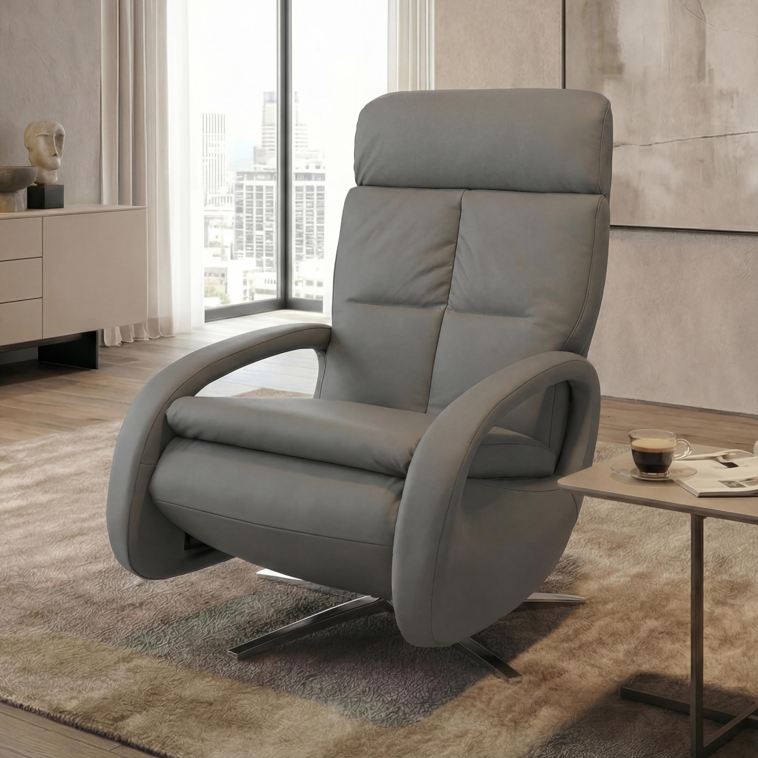 Relaxsessel MCW-L11, TV-Sessel Liegesessel, Liegefunktion drehbar, elektrisch verstellbar Voll-Leder ~ grau 