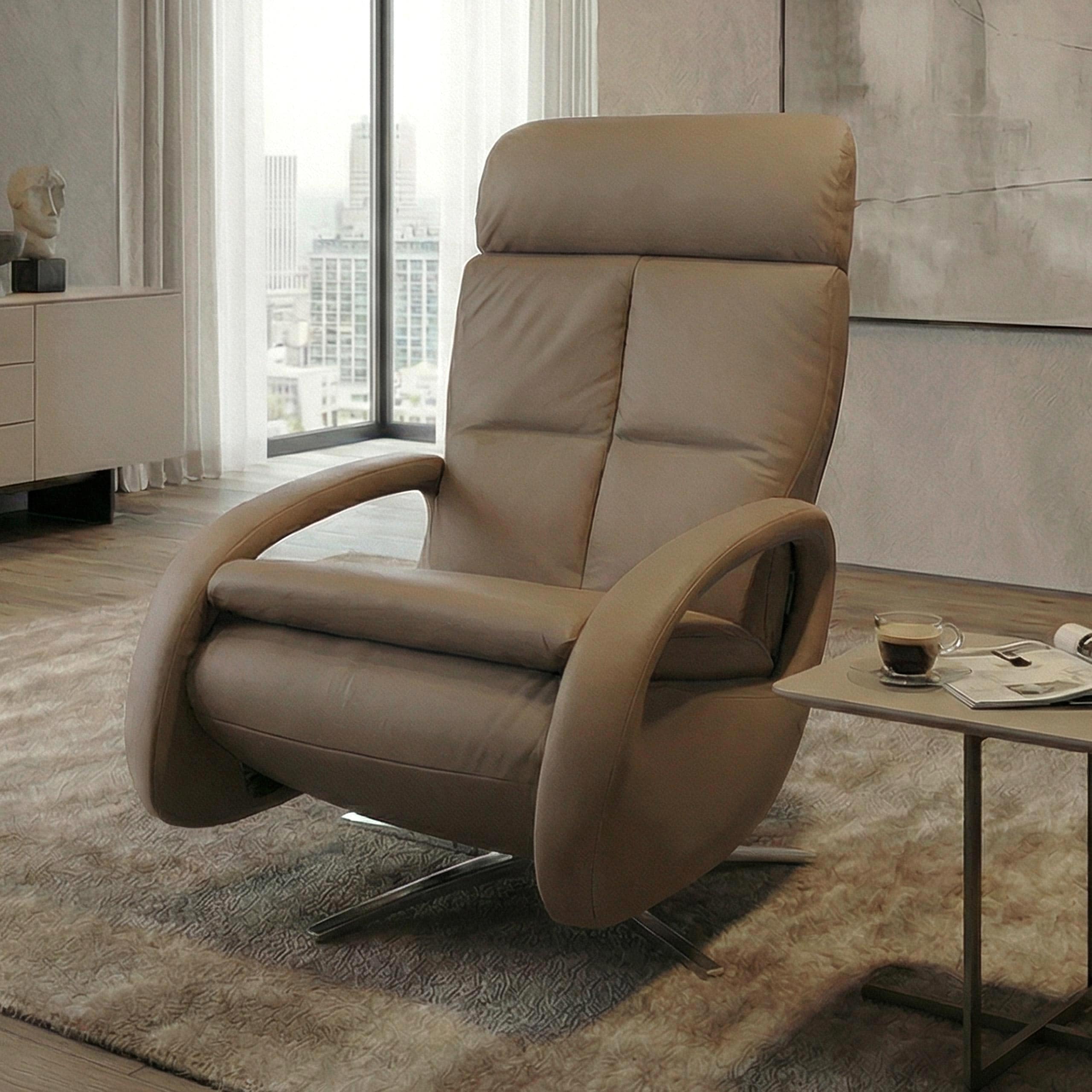 Relaxsessel MCW-L11, TV-Sessel Liegesessel, Liegefunktion drehbar, elektrisch verstellbar Voll-Leder ~ taupe 