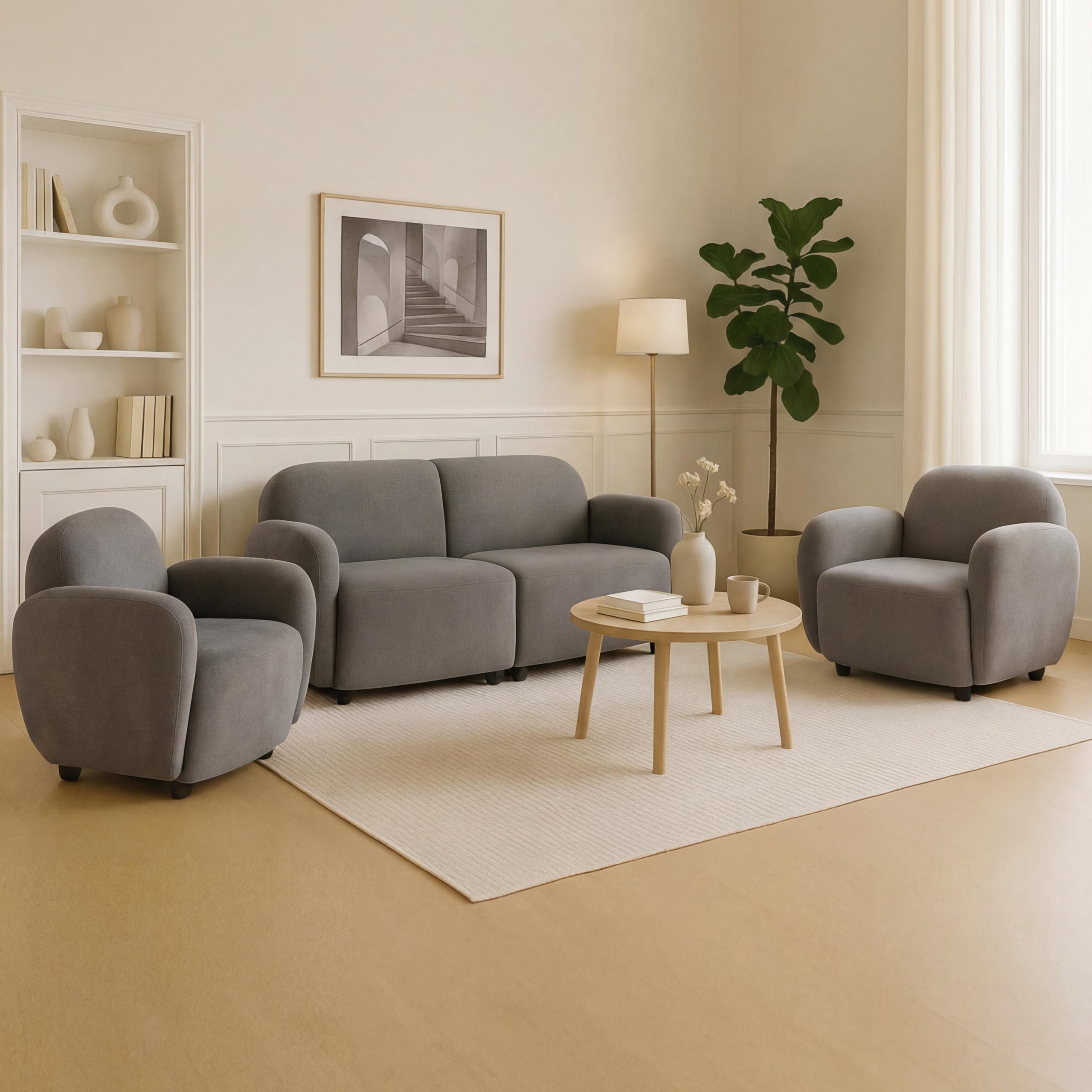 Wohnzimmer-Set MCW-P33, 2er-Sofa 2x Sessel, Stoff/Textil Chenille (330 g/m&sup2;) &Ouml;ko-Tex ~ hellgrau 