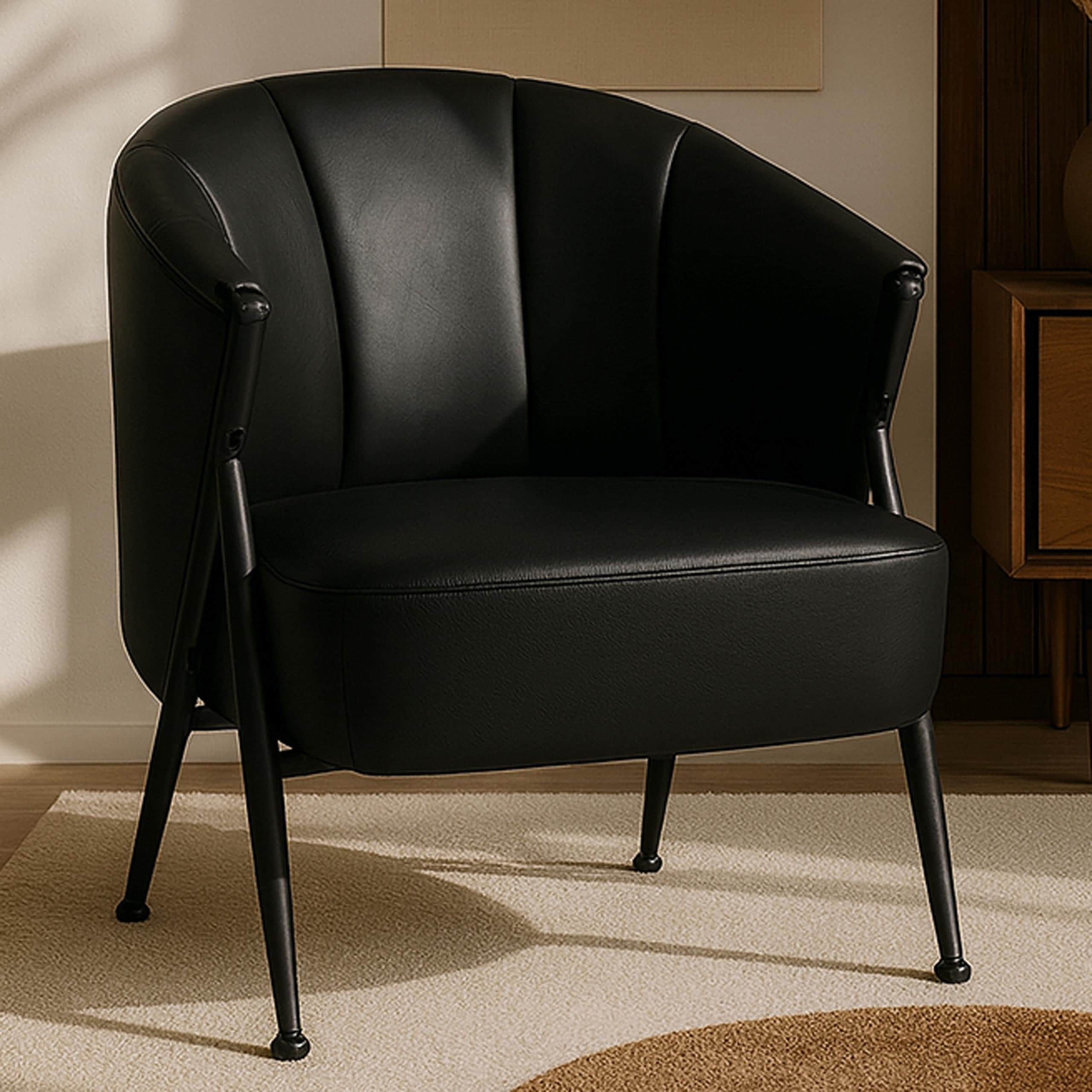 Sessel MCW-P30, Polster-/Cocktail-/Clubsessel Lounge Chair Vintage Retro Industrial Metall Kunstleder ~ schwarz 