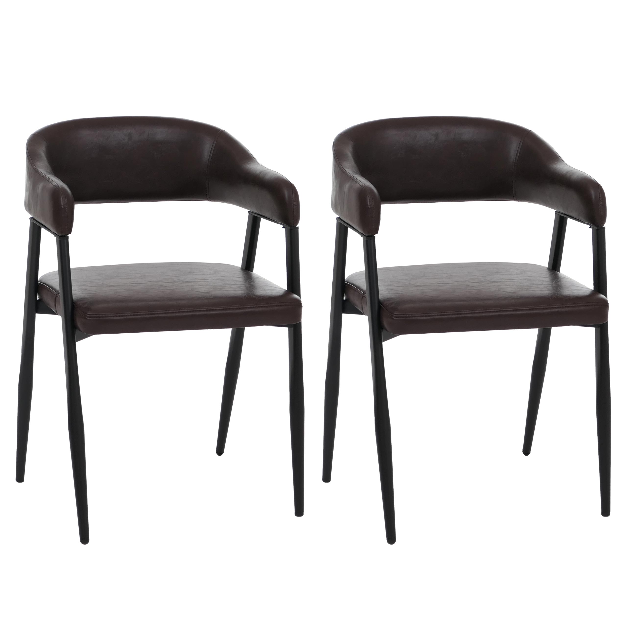 2er-Set Esszimmerstuhl MCW-P29, K&uuml;chenstuhl Lehnstuhl Polsterstuhl, Industrial Retro Vintage Kunstleder ~ dunkelbraun 