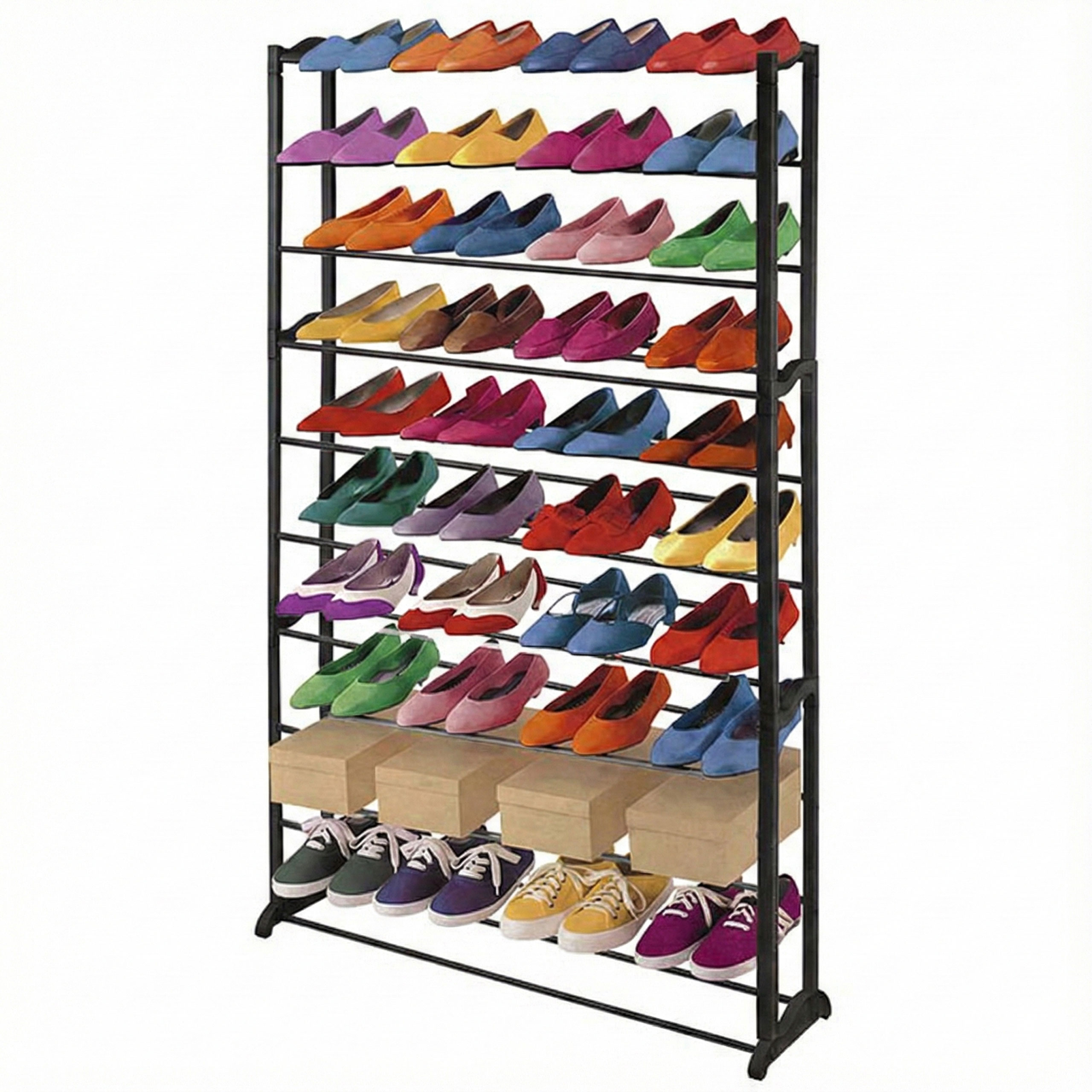 Schuhregal Schuhablage, Kunststoff, Metall Querstreben, f&uuml;r 40 Paar Schuhe ~ schwarz 