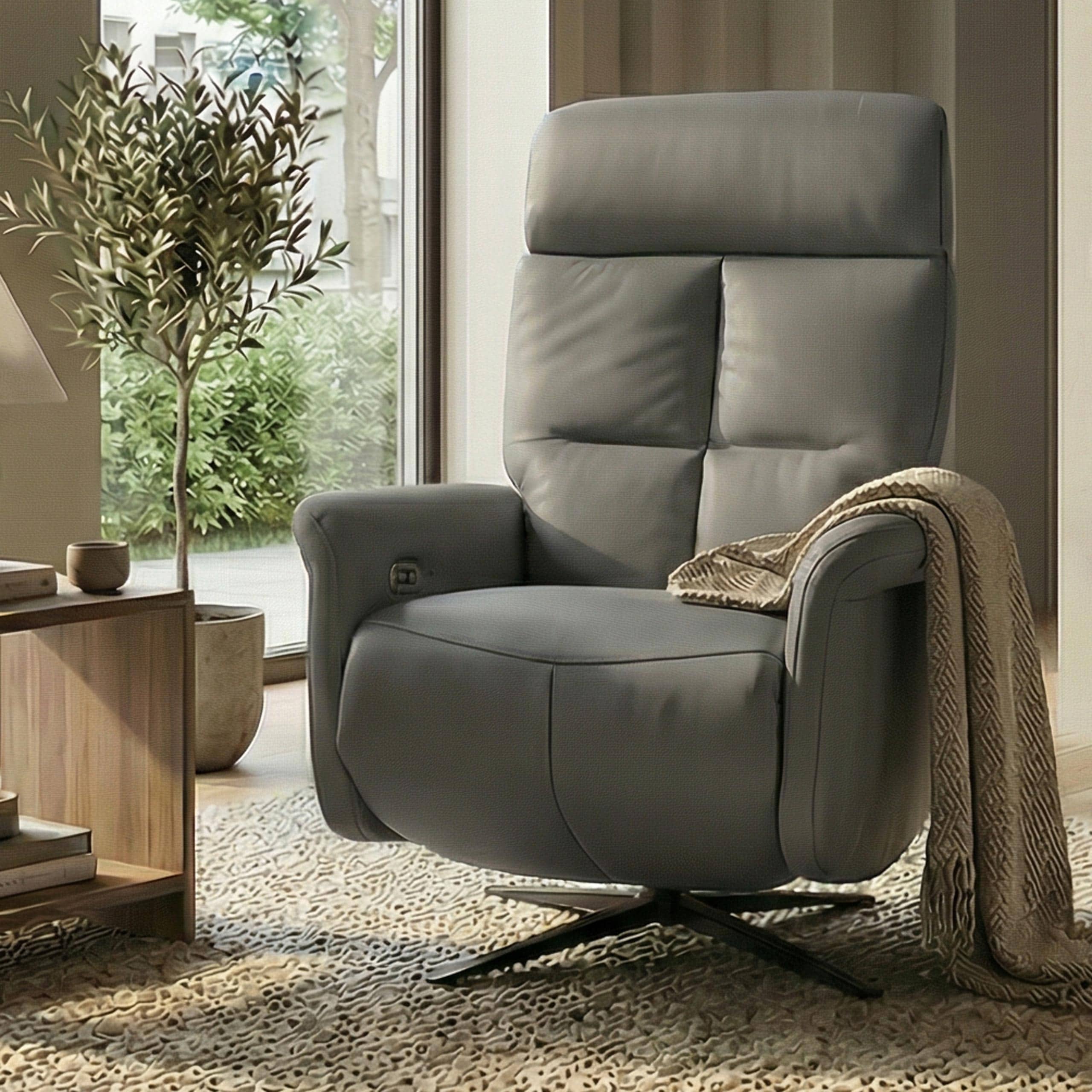 Relaxsessel MCW-L10, TV-Sessel Liegesessel, Liegefunktion drehbar, elektrisch verstellbar Voll-Leder ~ grau 