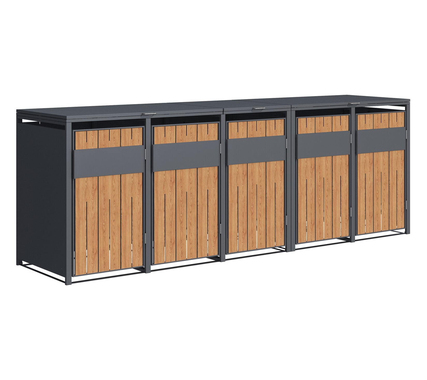 Mülltonnenbox Varius 5   5 x  Anthrazit & Holzoptik   80x330x116cm