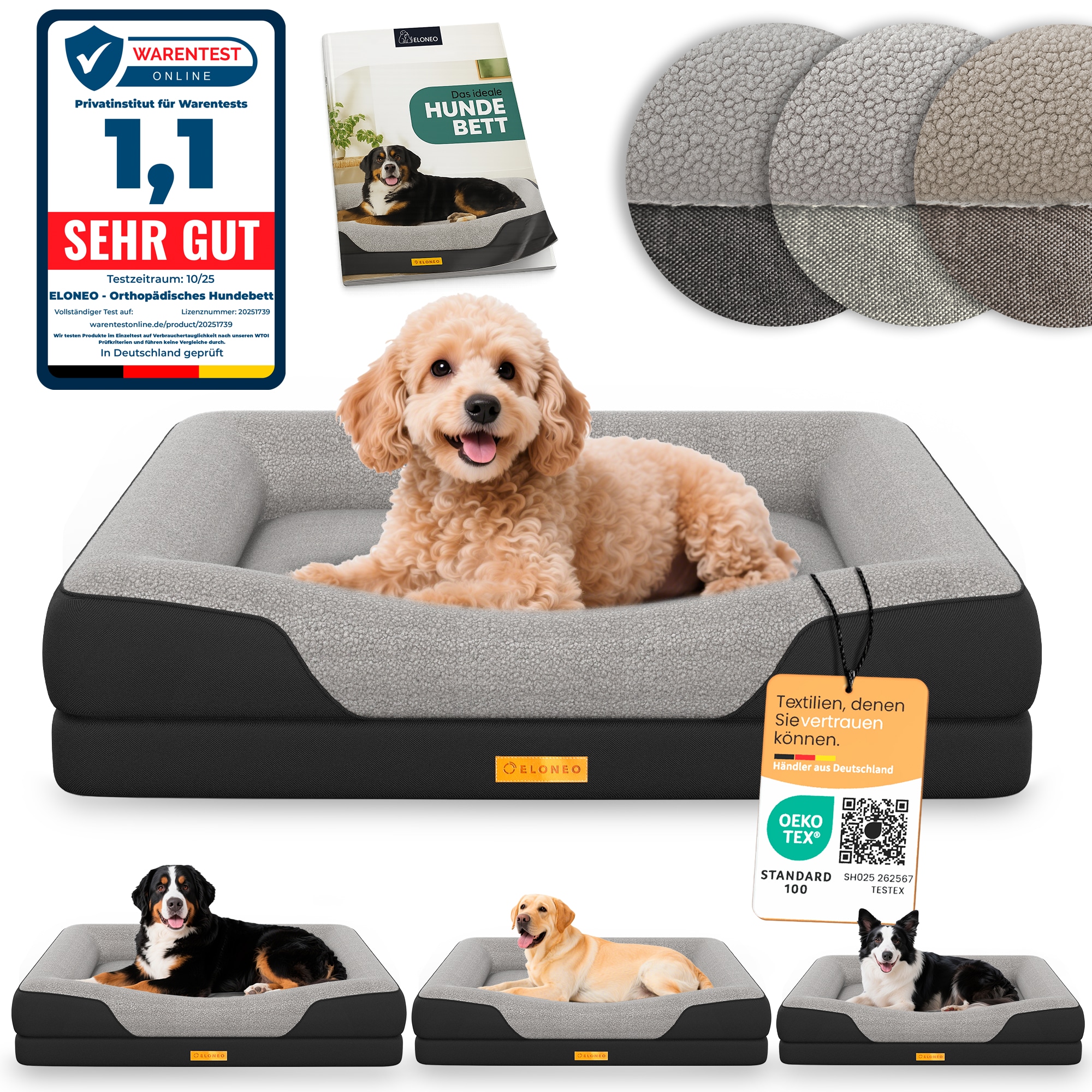 ELONEO Orthop&auml;disches Hundebett, Gr&ouml;&szlig;e S - Schwarz 