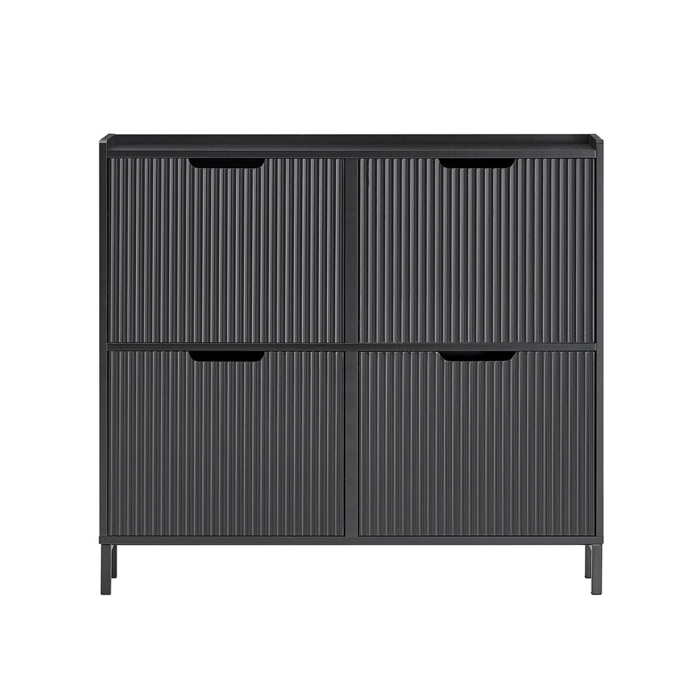 SoBuy Schuhschrank mit 4 Schubladen Schwarz 100x47x91cm Modern 
