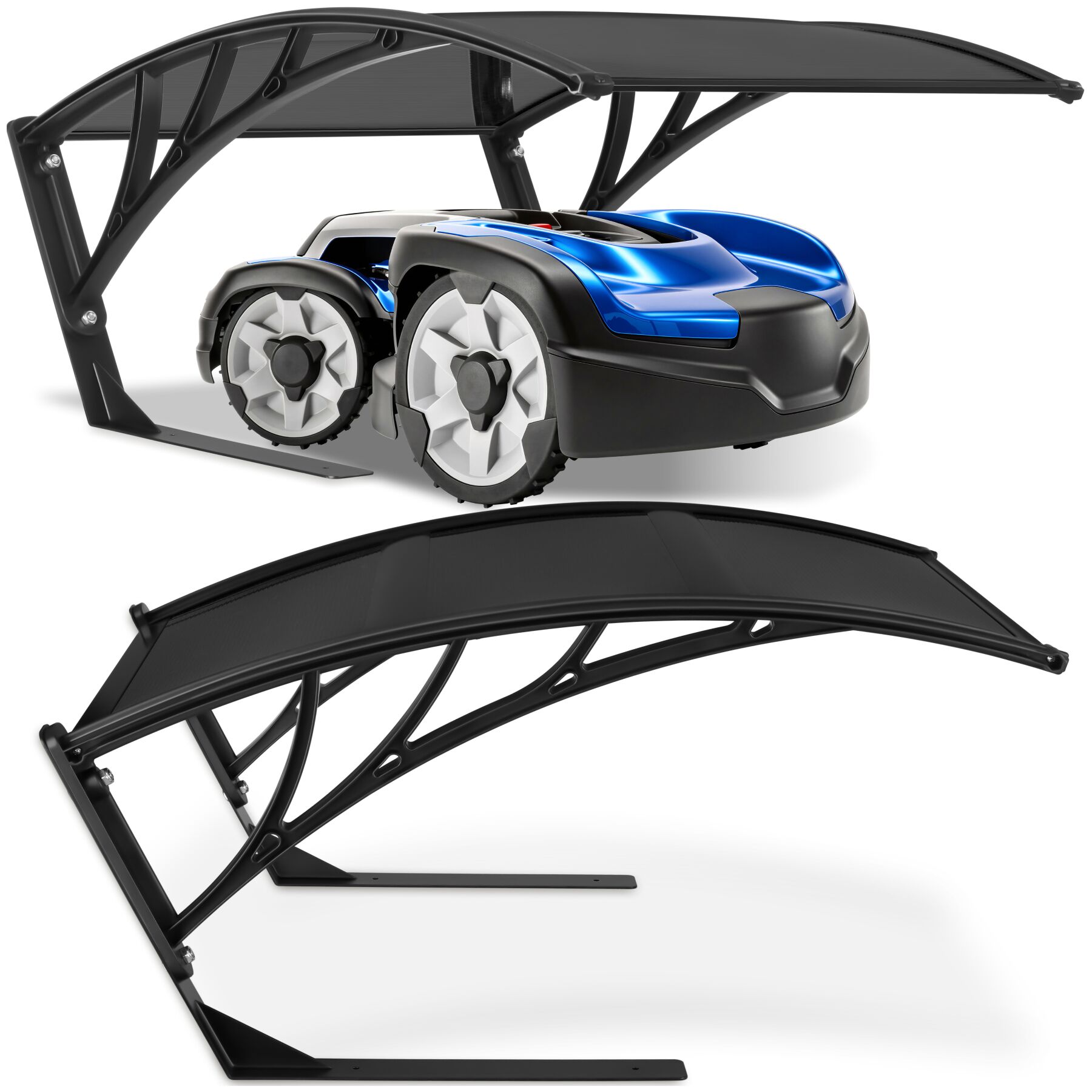 tectake&reg; Rasenm&auml;her-Roboter-Garage, gro&szlig;e Grundfl&auml;che, gew&ouml;lbtes Dach f&uuml;r optimalen Wasserablauf, Bodenverankerung m&ouml;glich, inklusive 4 Erdn&auml;geln, 81 x 100 x 48 cm 
