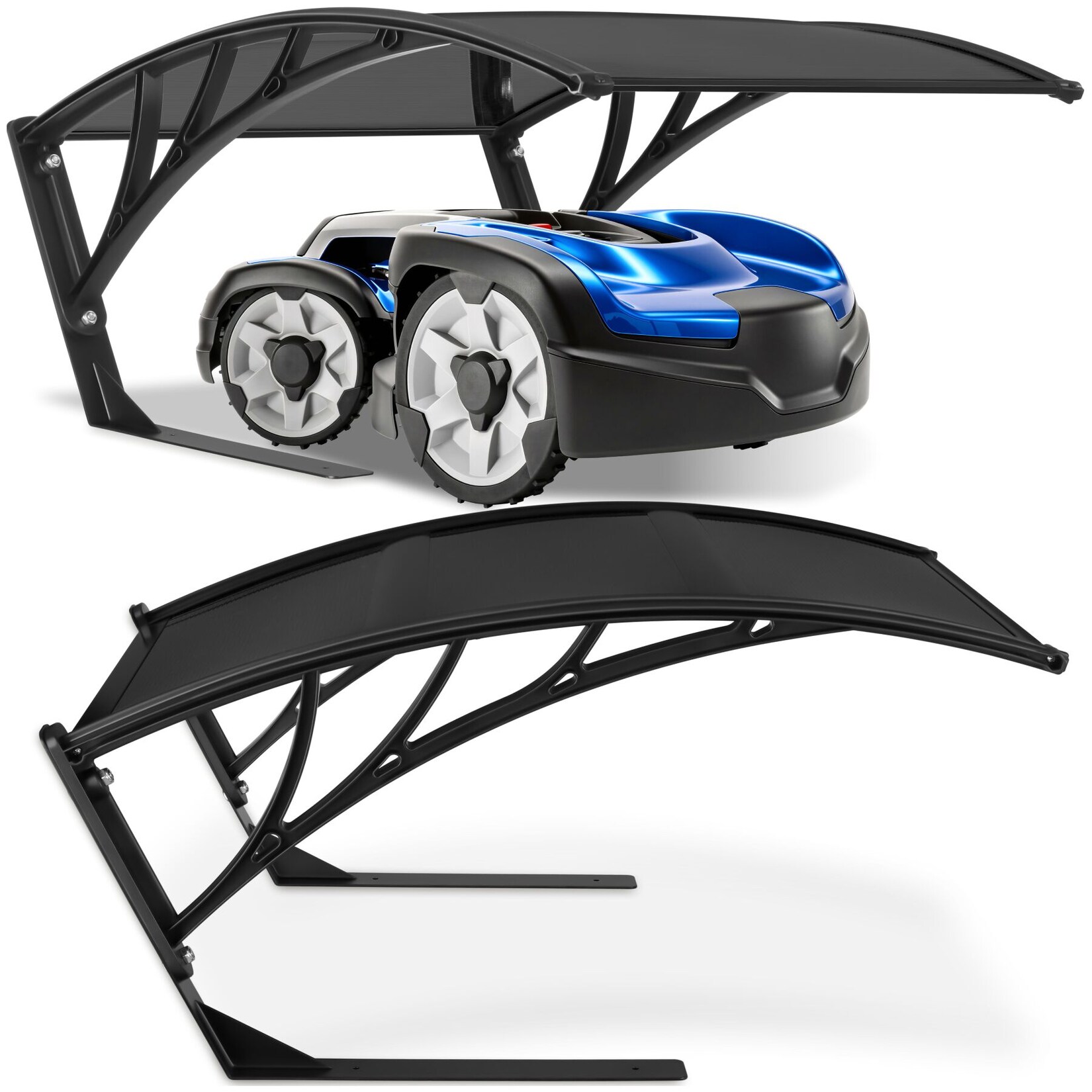 tectake® Rasenmäher-Roboter-Garage, große Grundfläche, gewölbtes Dach für optimalen Wasserablauf, Bodenverankerung möglich, inklusive 4 Erdnägeln, 81 x 100 x 48 cm