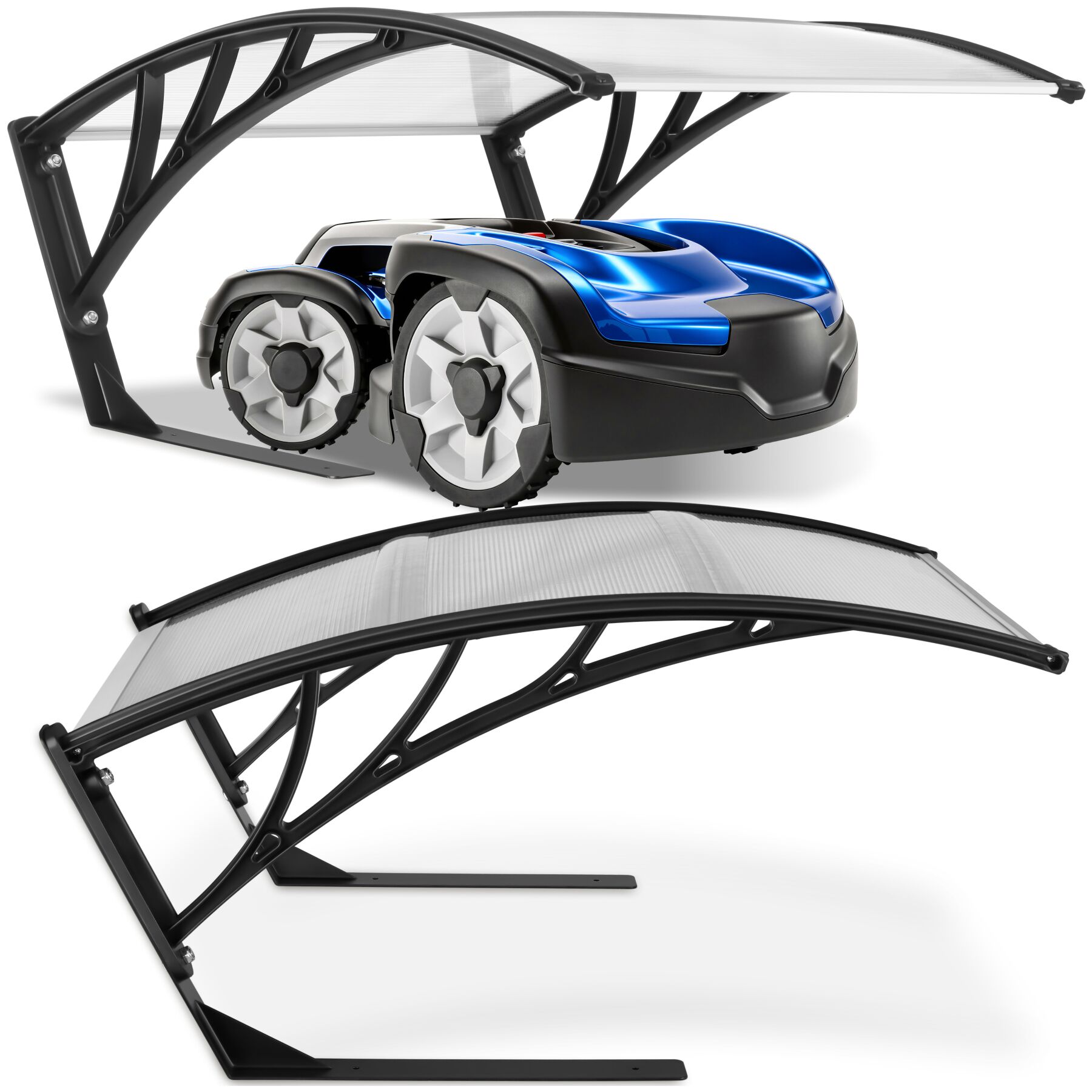 tectake&reg; Rasenm&auml;her-Roboter-Garage, gro&szlig;e Grundfl&auml;che, gew&ouml;lbtes Dach f&uuml;r optimalen Wasserablauf, Bodenverankerung m&ouml;glich, inklusive 4 Erdn&auml;geln, 81 x 100 x 48 cm 