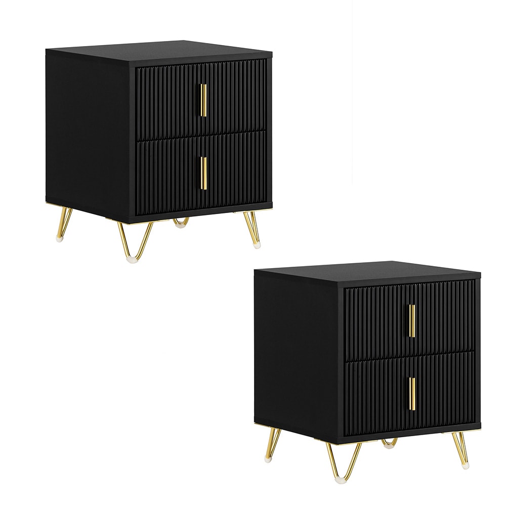 SoBuy Nachttisch mit 2 Schubladen Schwarz 40x36x47cm Modern 