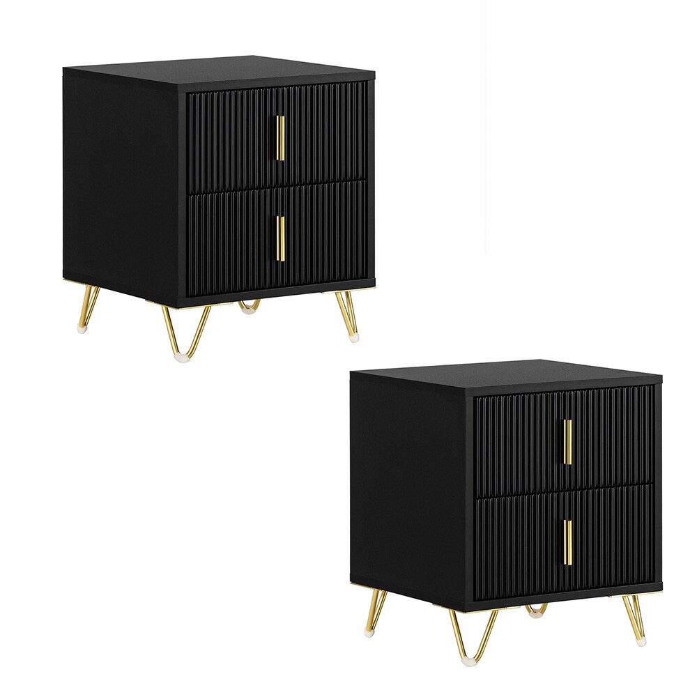 SoBuy Lot de 2 Table de Chevet - Table de Nuit avec 2 tiroirs, Table d'appoint pour Chambre à Coucher - Meuble de Rangement Moderne, Noir L40 x P40 x H47 cm FBT115-SCHx2