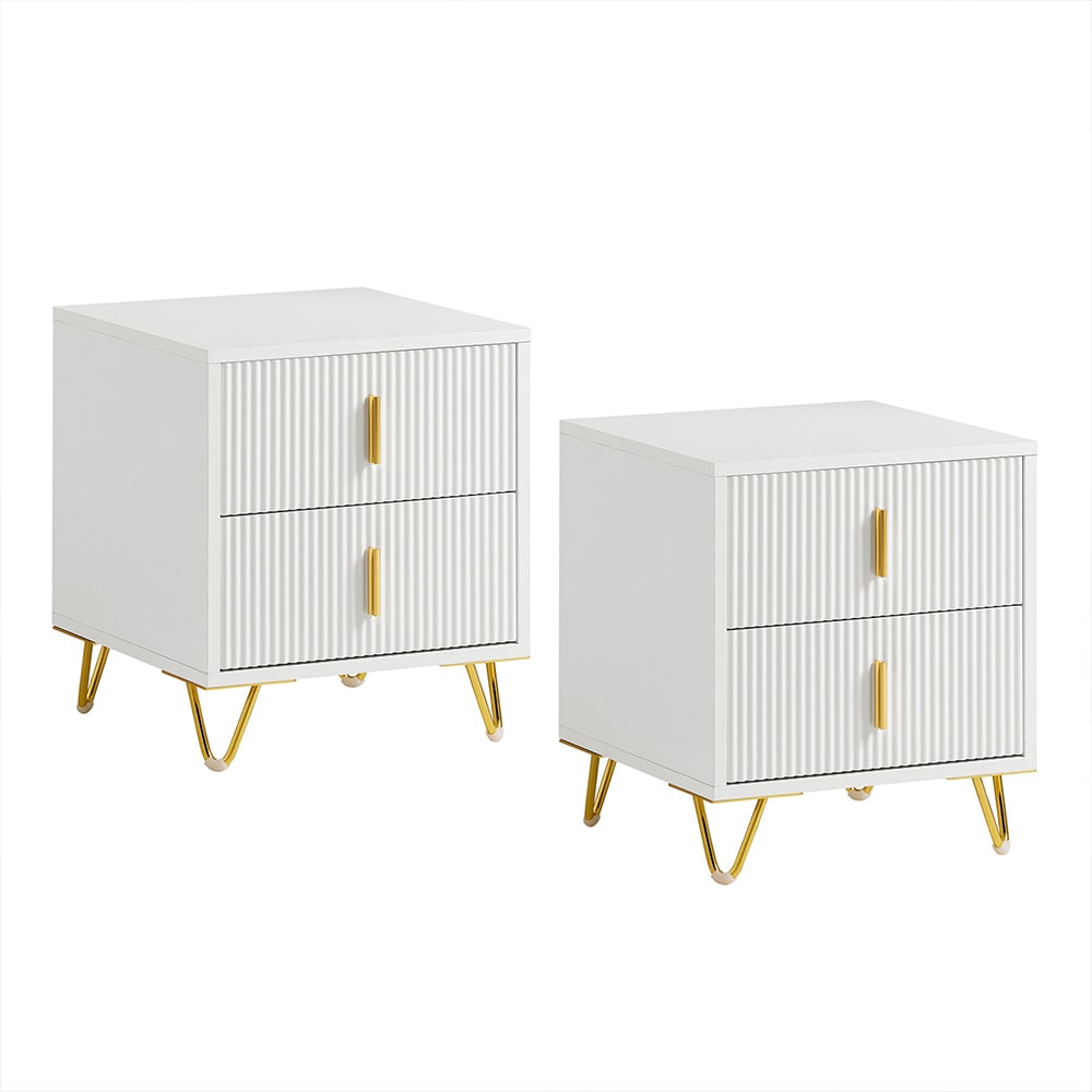 SoBuy Nachttisch mit 2 Schubladen Wei&szlig; 40x40x47cm Modern 