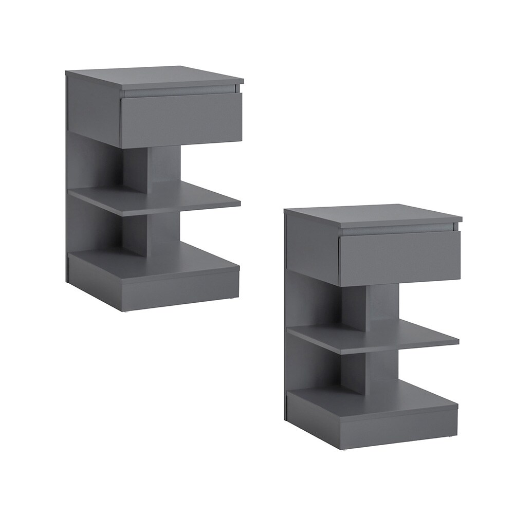 SoBuy FBT49-HGx2, Set of 2 Bedroom Bedside Table - Table de chevet avec 1 tiroir et 2 étagères, Table d'appoint salon - Commode moderne L39 x P39 x H65 cm Gris