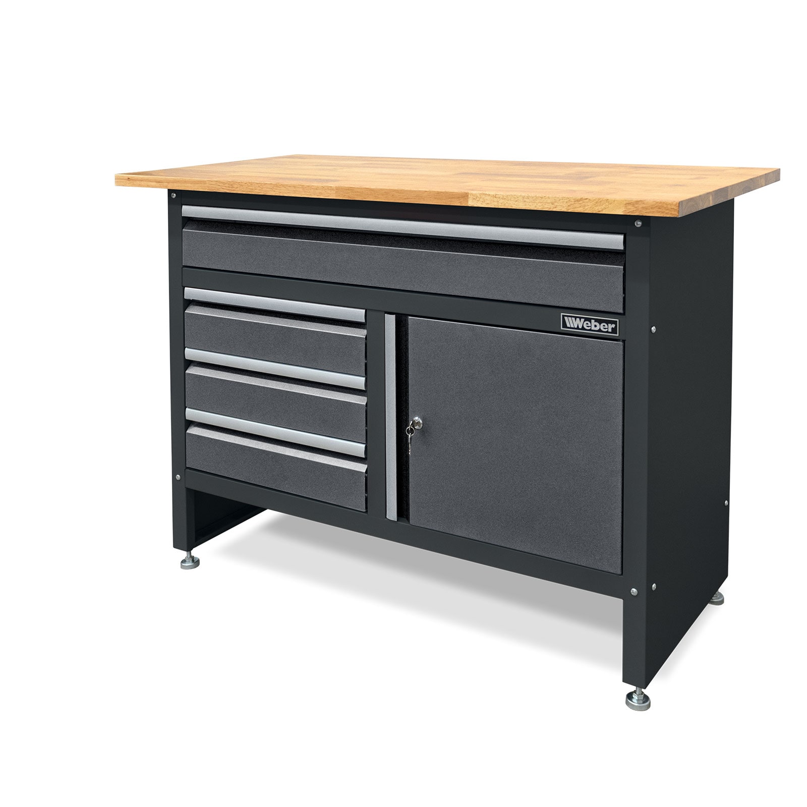 Weber Werkbank 120x60 cm mit Holzarbeitsplatte – stabile Werkstattbank mit Schubladen & abschließbarem Fach 300 kg Tragkraft