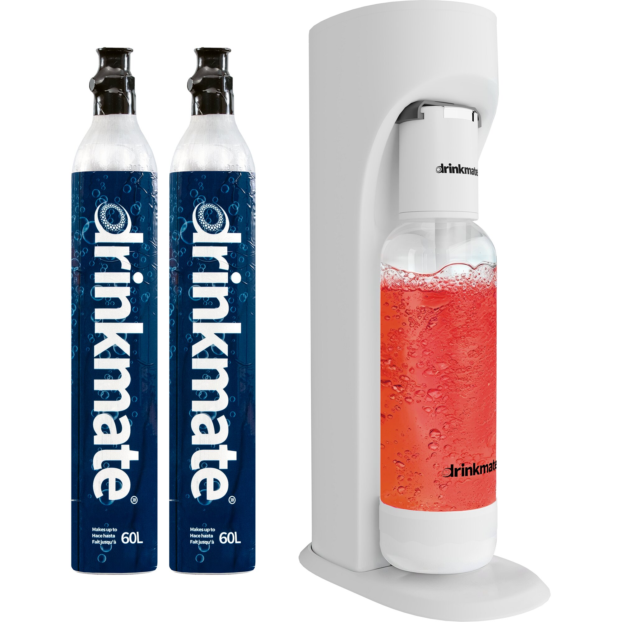 Drinkmate OmniFizz Sprudelwasser- und Sodabereiter, mit zwei 425g CO2-Flaschen, Klassisches Wei&szlig; 