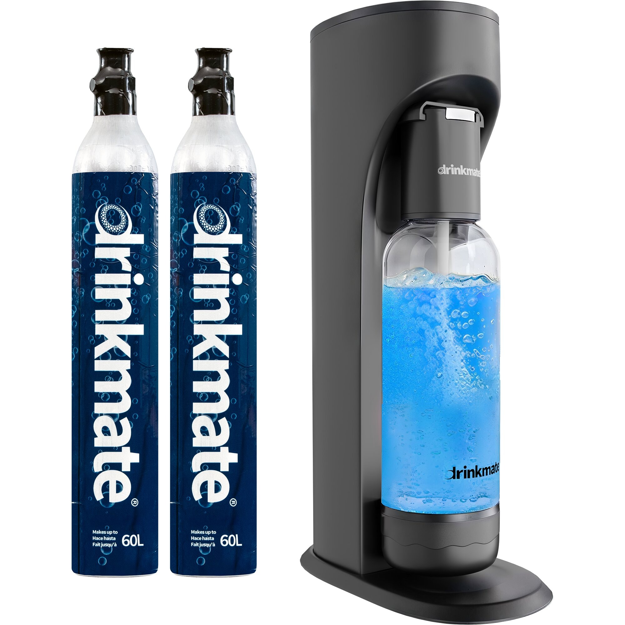 Drinkmate OmniFizz Sprudelwasser- und Sodabereiter, mit zwei 425g CO2-Flaschen, Matt-schwarz 