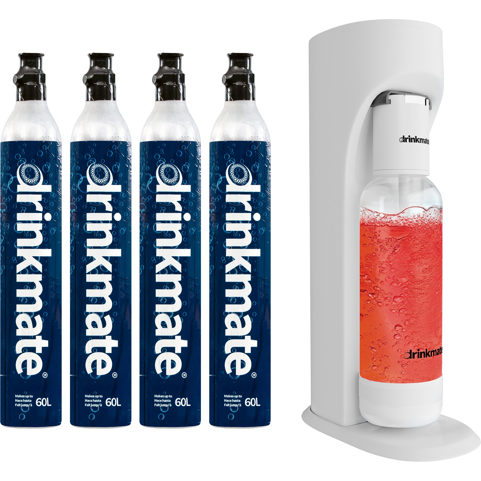 Drinkmate OmniFizz Sprudelwasser- und Sodabereiter, mit vier 425g CO2-Flaschen, Klassisches Wei&szlig; 