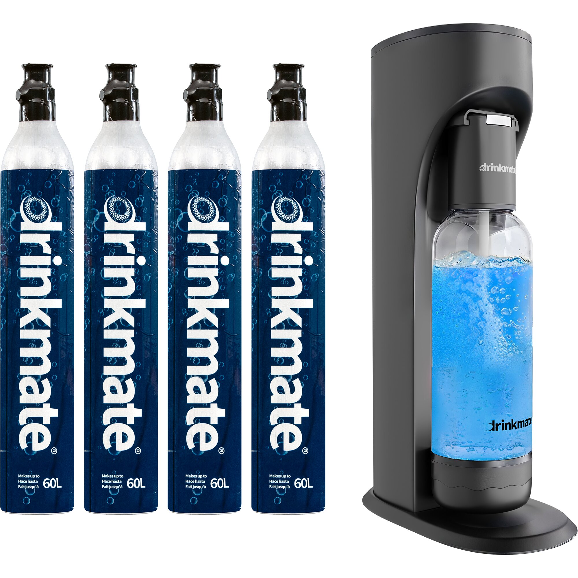 Drinkmate OmniFizz Sprudelwasser- und Sodabereiter, mit vier 425g CO2-Flaschen, Matt-schwarz 