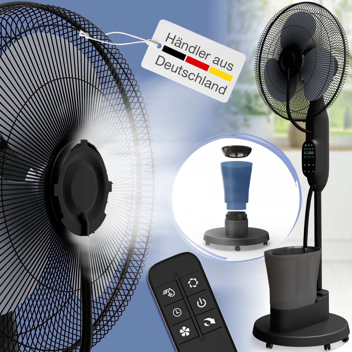 Standventilator mit Luftbefeuchtung, schwarz 
