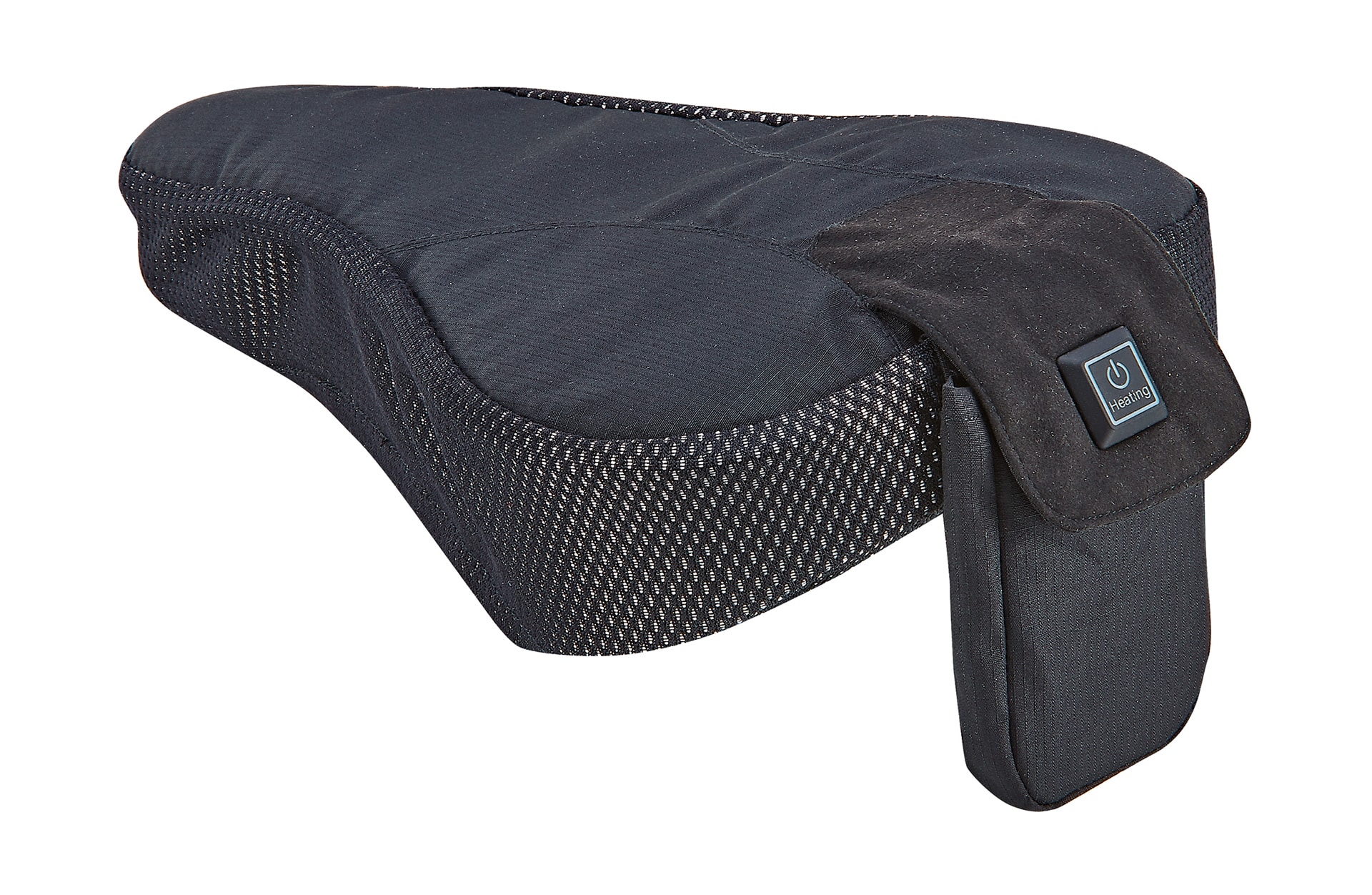 Beheizbarer Sattelbezug, mit Li-Ion Akku, inkl. Ladekabel, rutschfeste Unterseite mit Kordelzug, Farbe: schwarz 