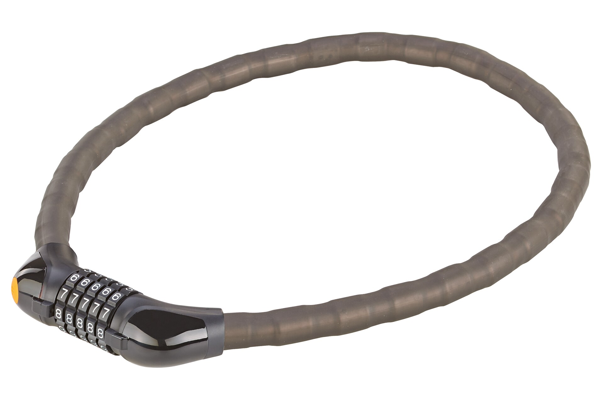 Zahlen-Panzerkabelschloss, 5-Zahlen-Kombination, LED-beleuchtete Zahlenwalze, frei kodierbar, L&auml;nge: 100 cm 