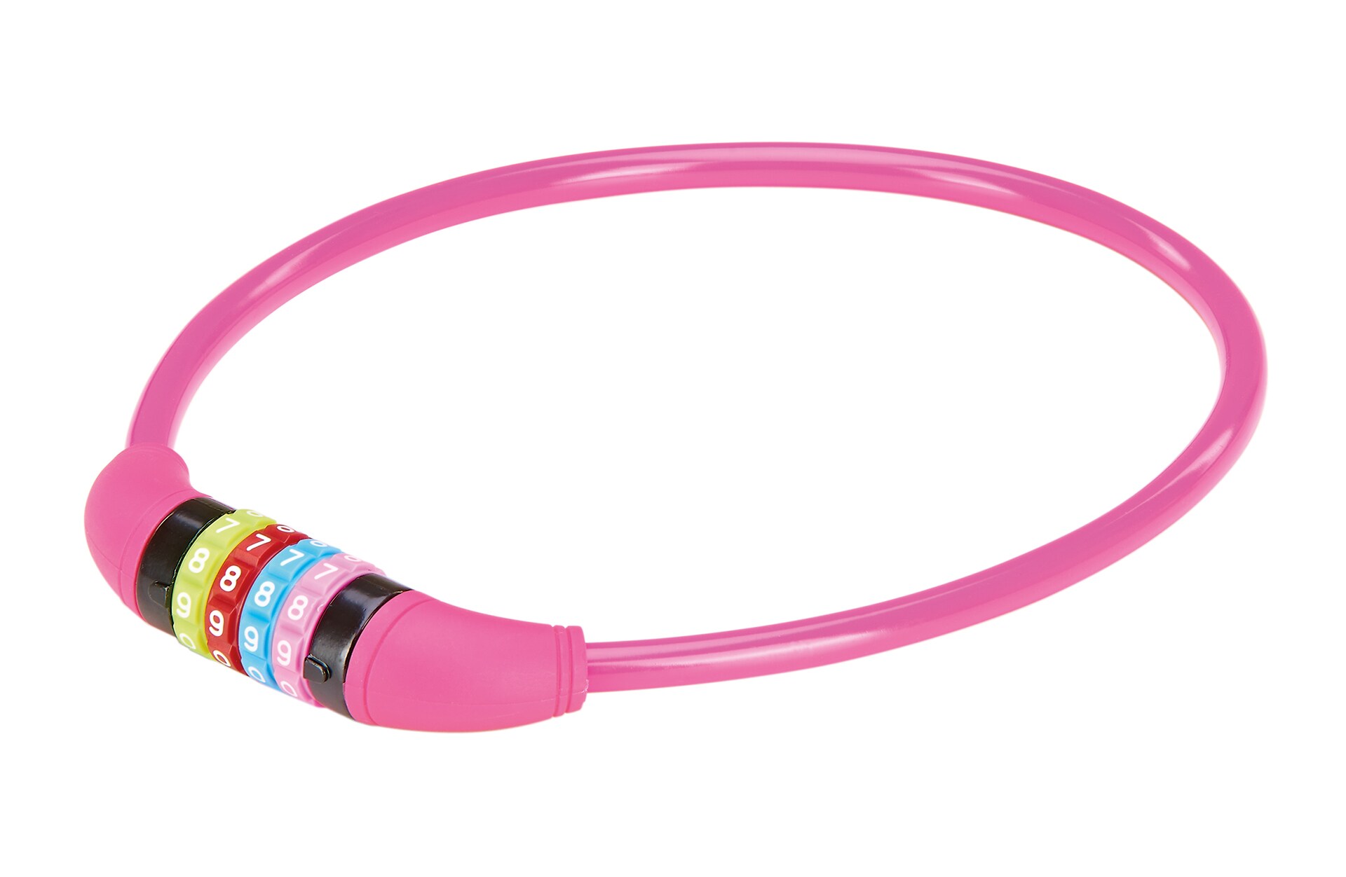 Kabelschloss, 4-Zahlen-Kombination, frei kodierbar, L&auml;nge: 65 cm, Farbe: pink 