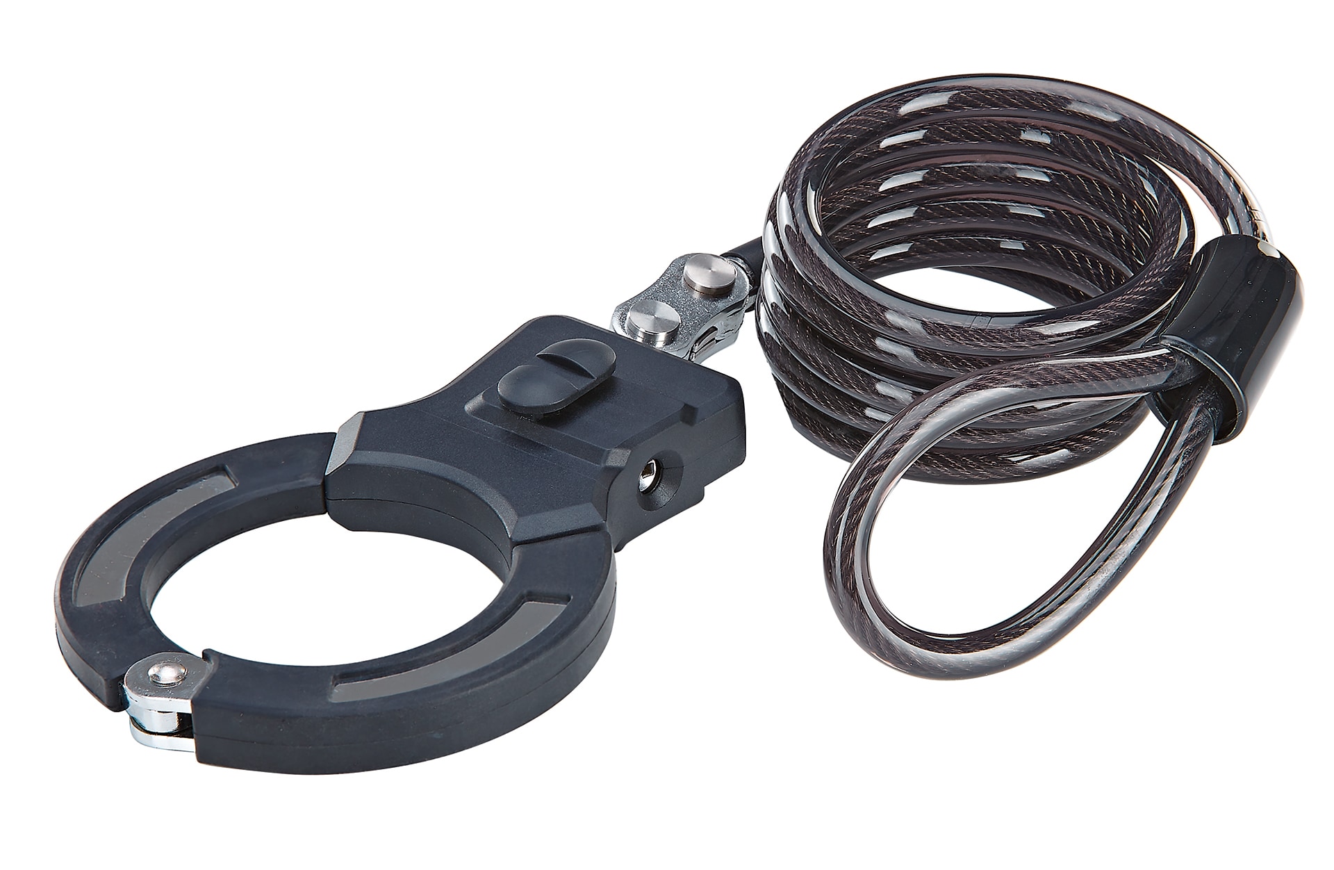 Handschellen- und Spiralkabelschloss, inkl. 2 Laser-Cut Schl&uuml;ssel, inkl. Rahmenhalterung, L&auml;nge: 120 cm 