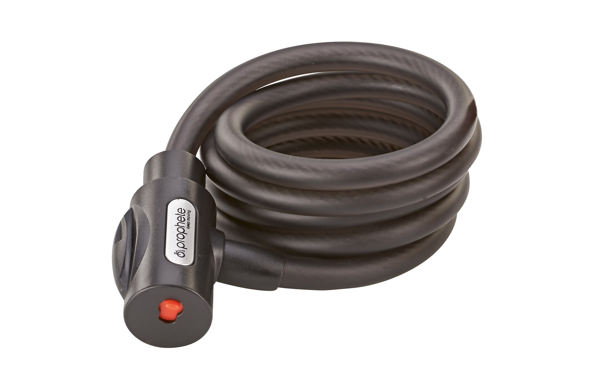 Spiralkabelschloss, inkl. 2 Laser-Cut Schl&uuml;ssel (1x mit LED), Schlie&szlig;automatik, Staubschutzkappe, inkl. Halterung f&uuml;r Sattelst&uuml;tze, L&auml;nge: 150 cm 