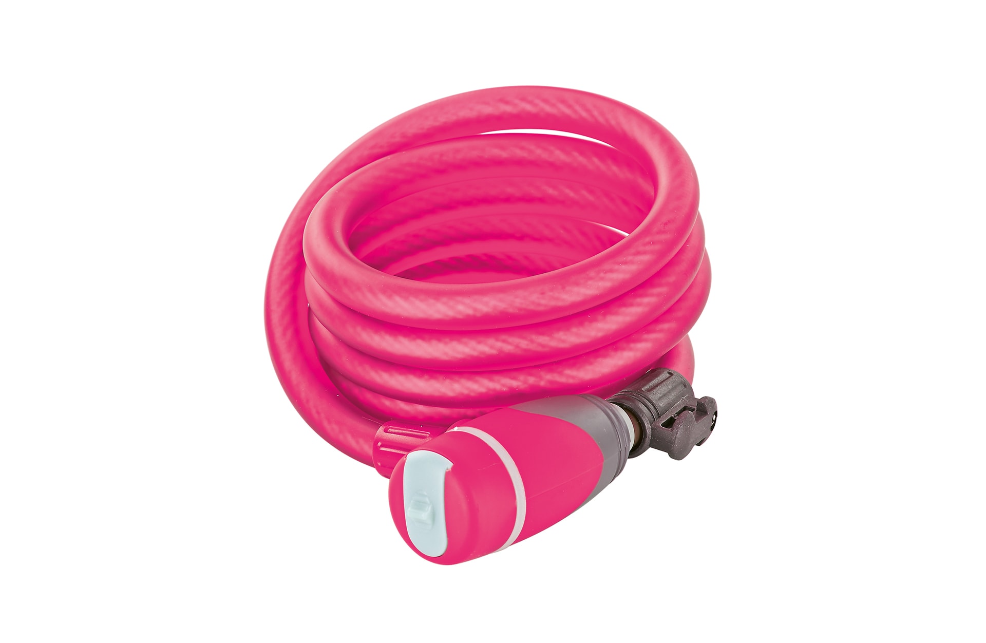 Spiralkabelschloss, inkl. 2 Schl&uuml;ssel (1x mit LED), sehr leicht und flexibel, L&auml;nge: 150 cm, pink 