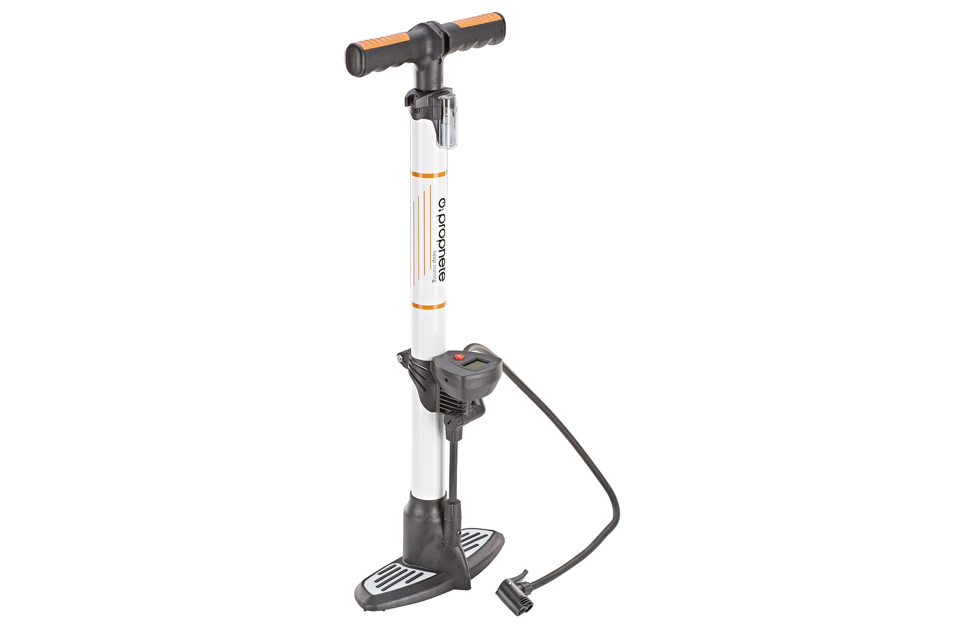 Hochleistungs Standpumpe, f&uuml;r alle Ventilarten, 7 bar, mit Manometer, inkl. Adapter-Set, inkl. Batterien, Aluminium 