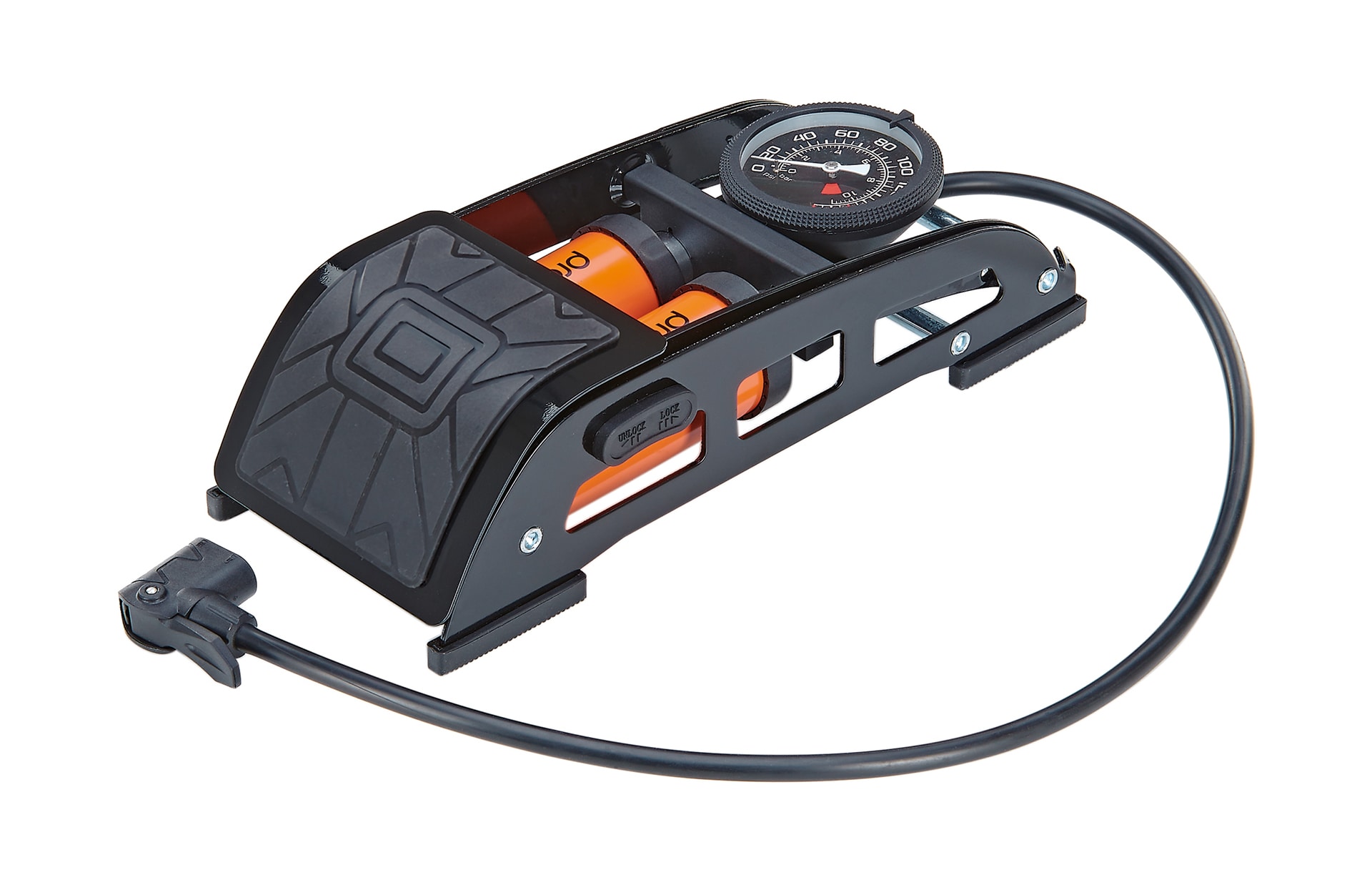 Fu&szlig;pumpe, f&uuml;r alle Ventilarten, mit Manometer, 7 bar, Aluminium 