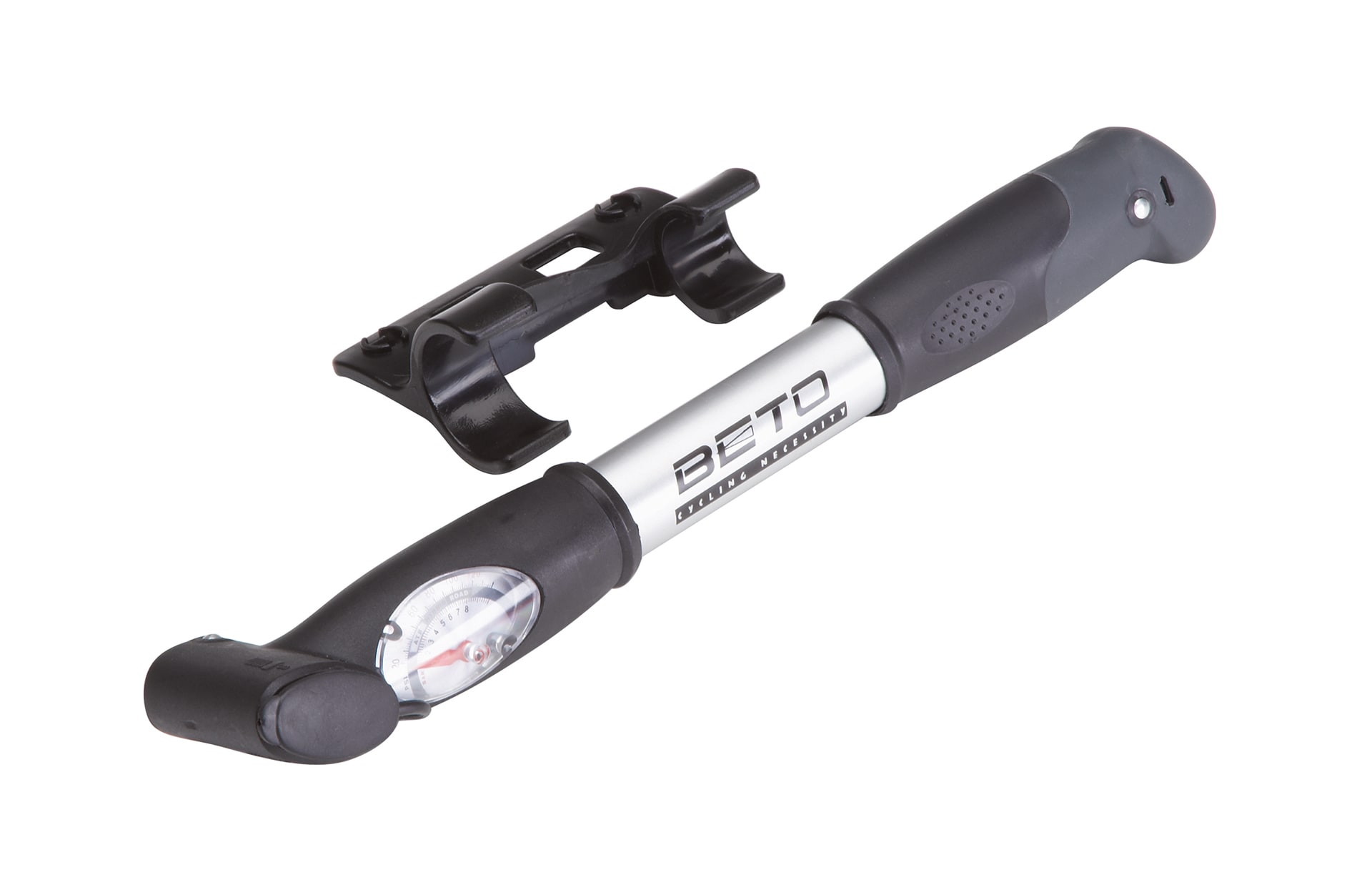 Minipumpe "TWO WAY", Luftf&ouml;rderung durch Zug und Druck, mit Manometer, Aluminium, f&uuml;r alle Ventilarten, 7 bar, inkl. Rahmenhalterung 